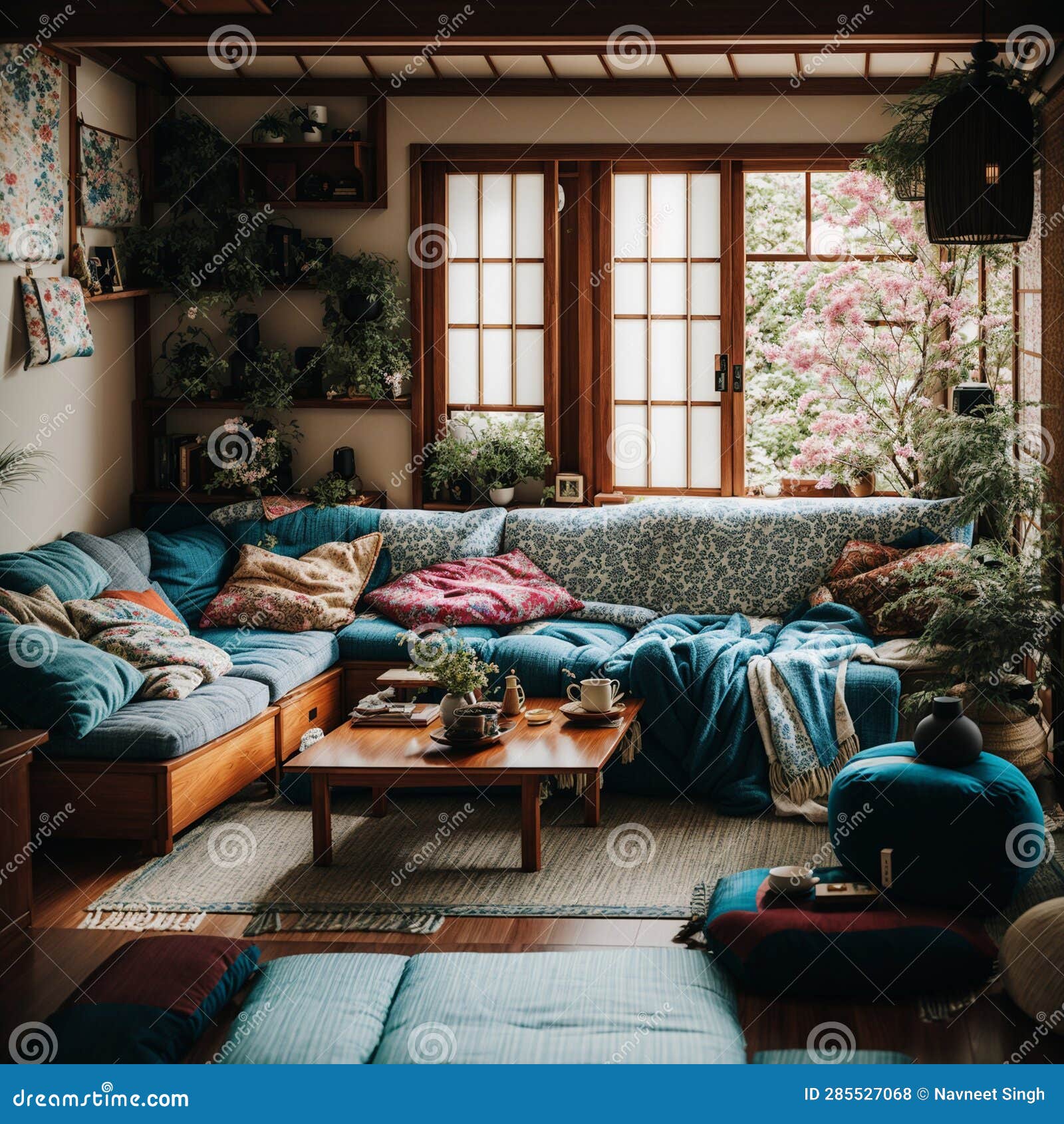 Japanese Cozy Living Room with Boho Styled Vibe. Stock Photo - Image of  estate, backyard: 285527068