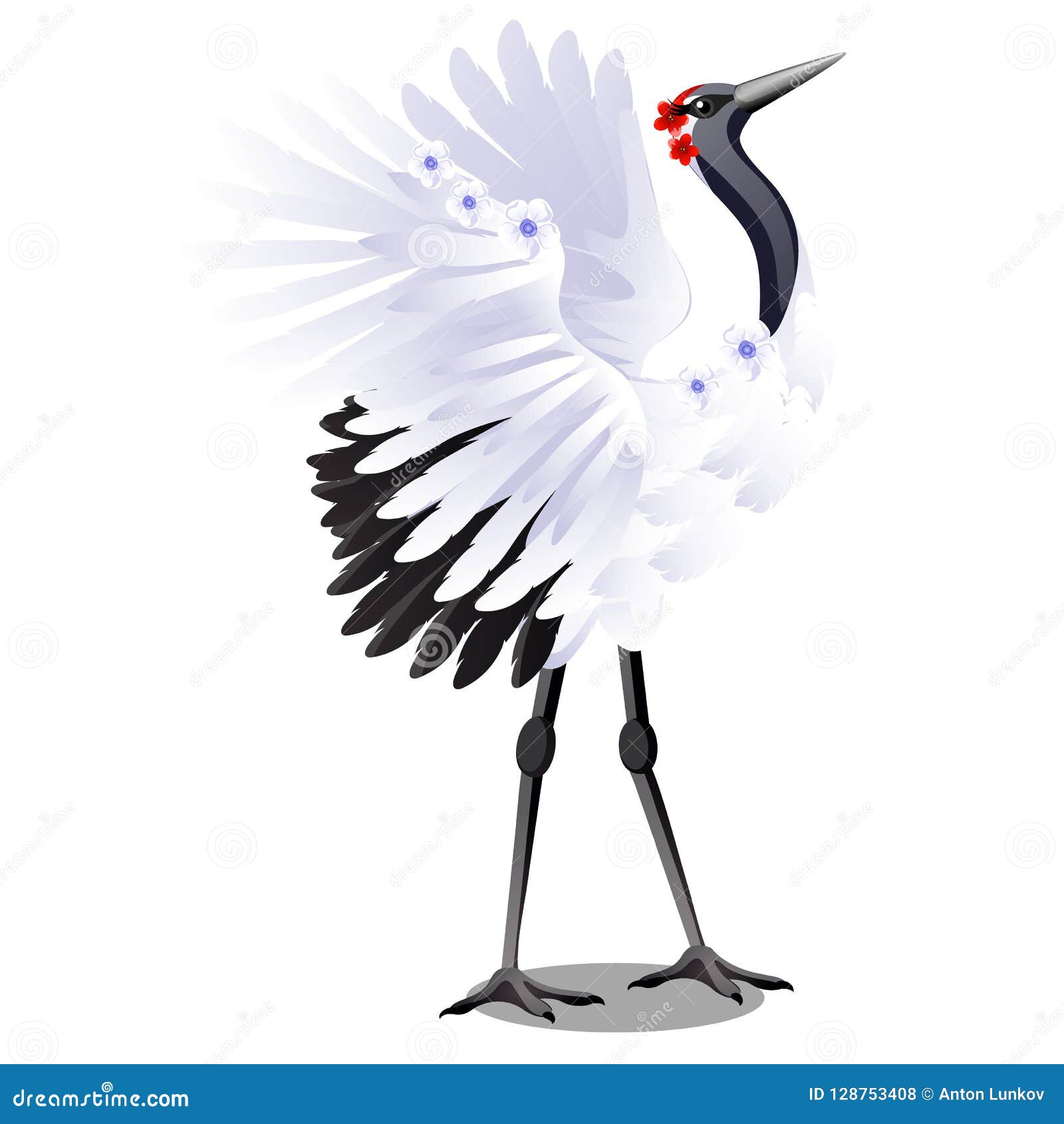 Japanese Crane Decorated with Flowers Isolated on White Background. Vector  Cartoon Close-up Illustration. Stock Vector - Illustration of elegant,  asia: 128753408