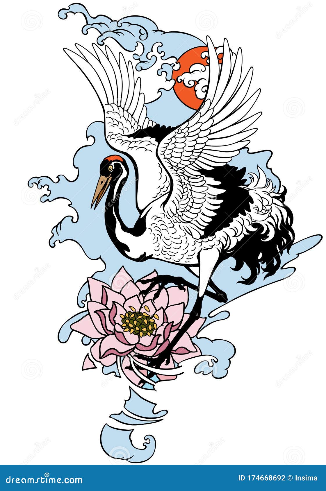 Japanese Sunset Heron TattooLAZY DUO TATTOO SHOP HK 日式蒼鷺雀鳥刺青紋身貼紙香港