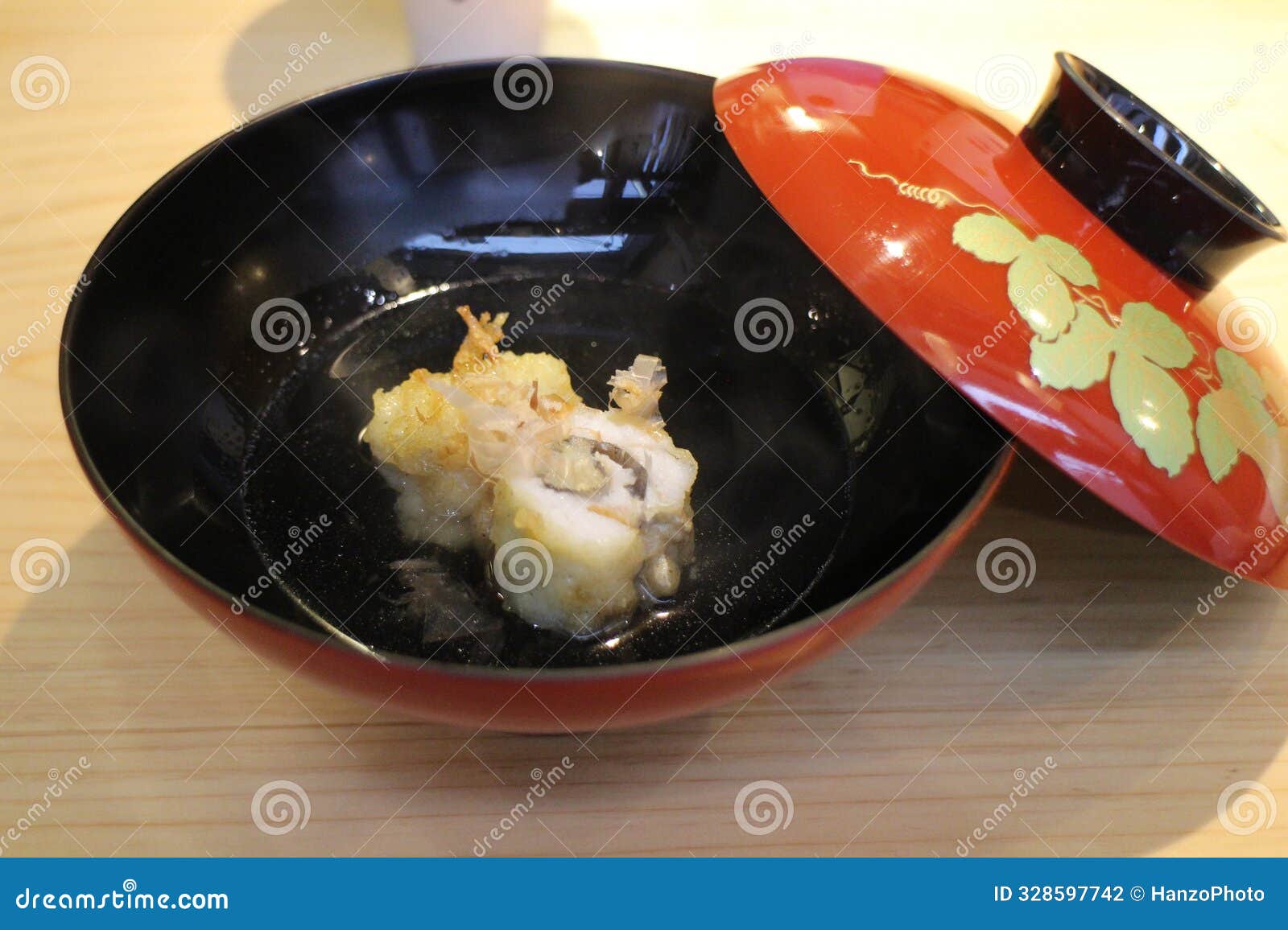 japanese cuisine : dashi soup (stock soup) with hamo (daggertooth pike conger) in kyoto, japan