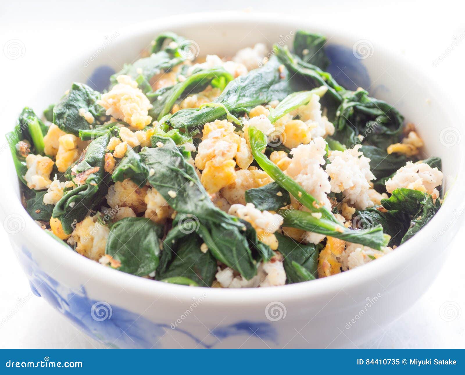 Japanese Cuisine, Fried Spinach and Egg Stock Image Image of green