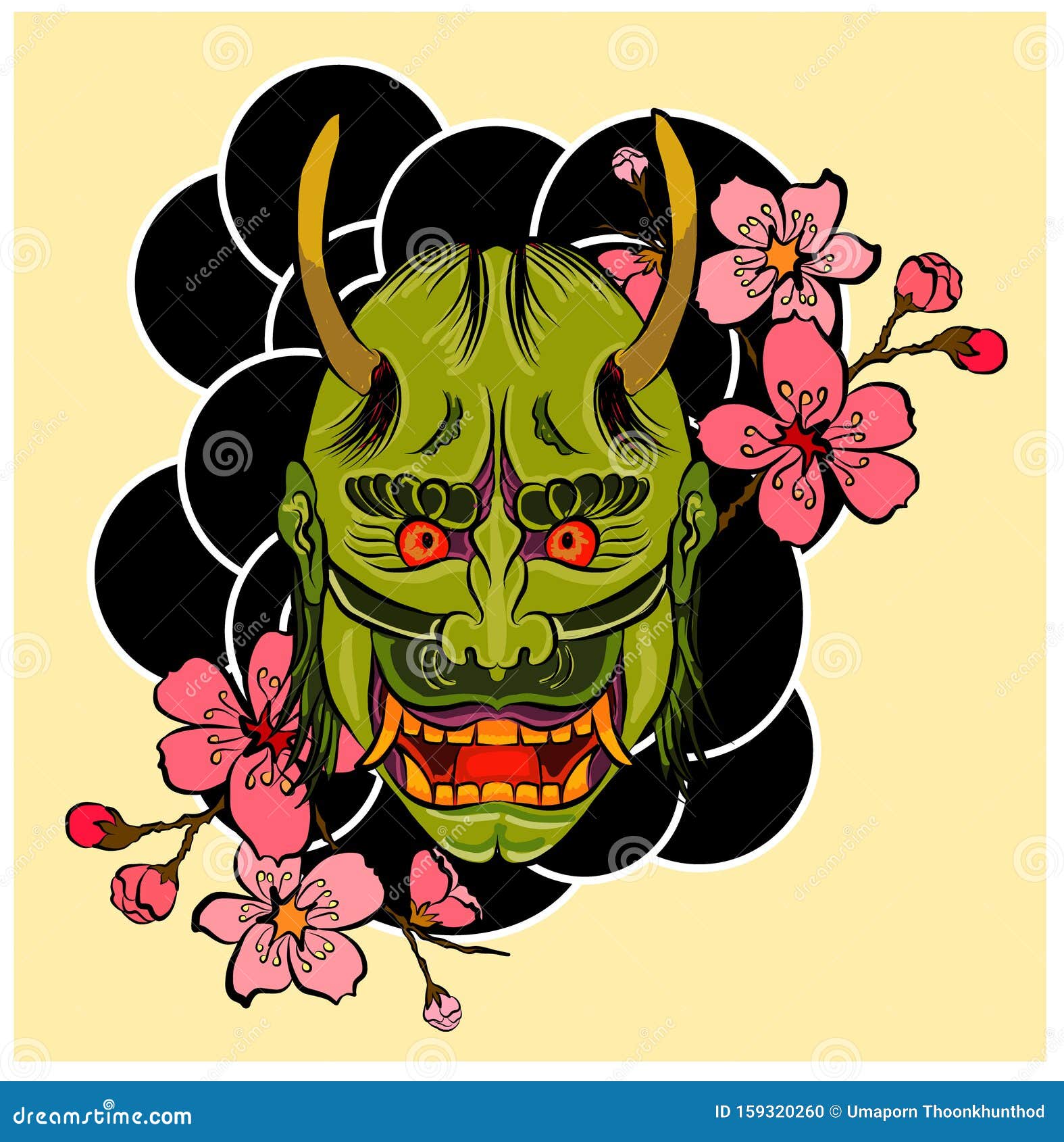 Japanese Demon  for Tattoo and Coloring  Clouds and  Wave for Tattoo  Clouds. Stock Vector - Illustration of  artwork, carp: 159320260
