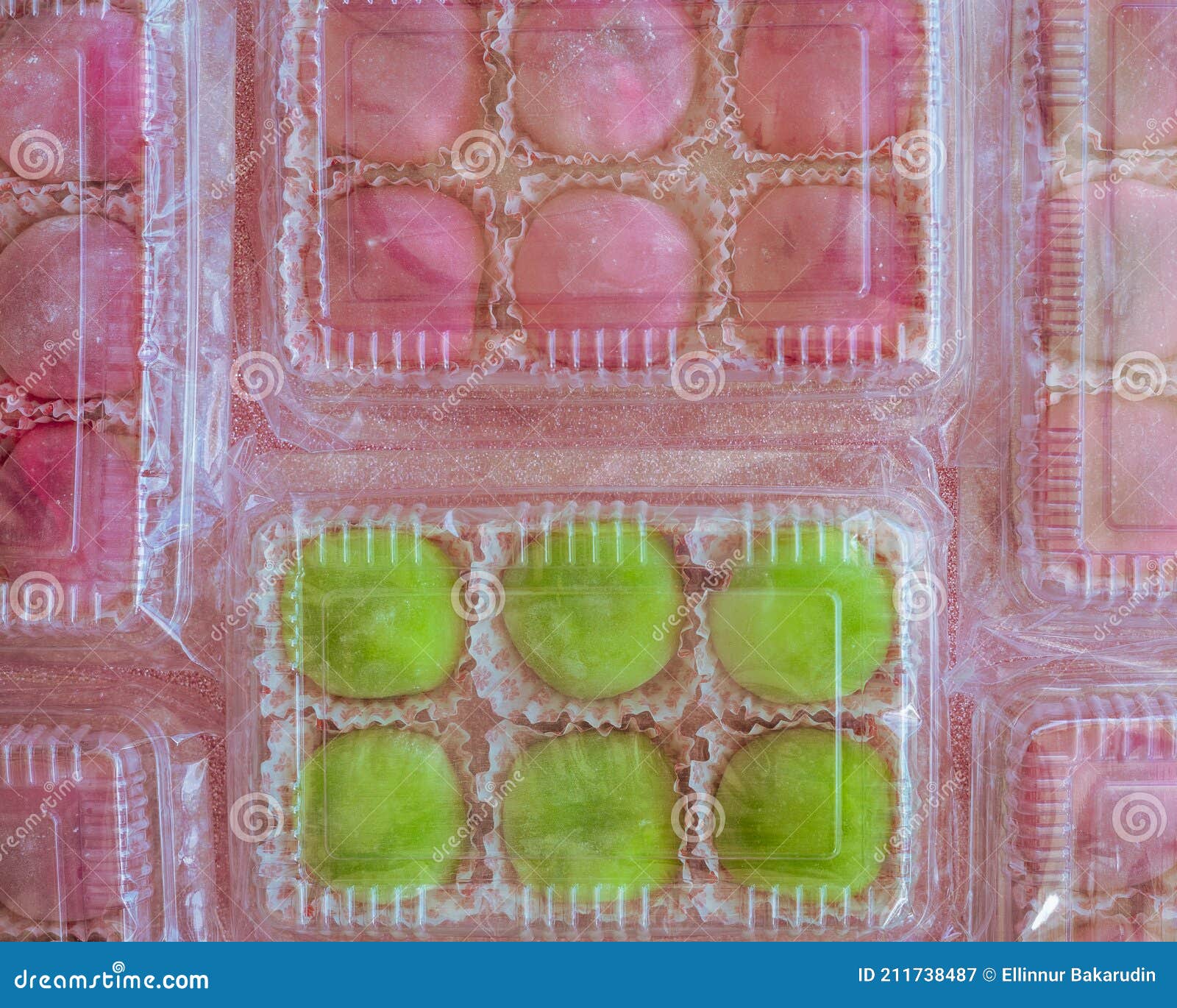 Japanese Dessert Colourful Mochi in a Clear Packging Containers Stock