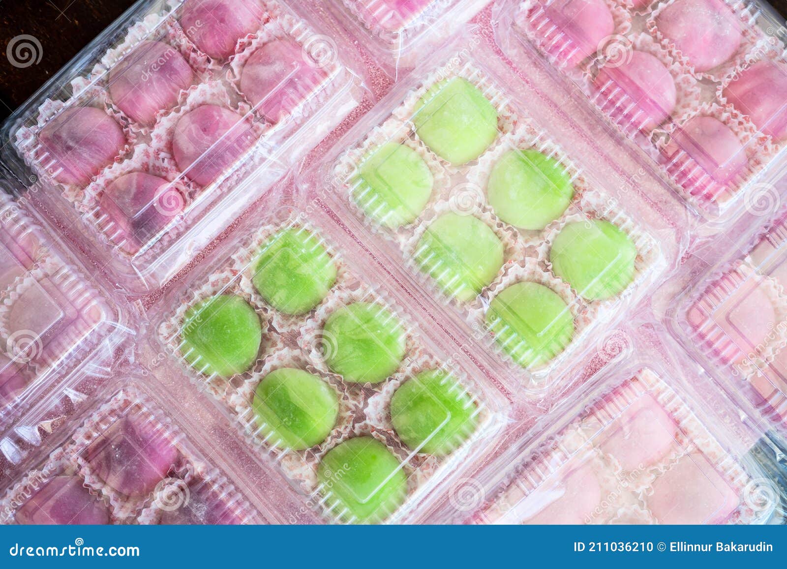 japanese dessert colourful mochi in a clear packging containers
