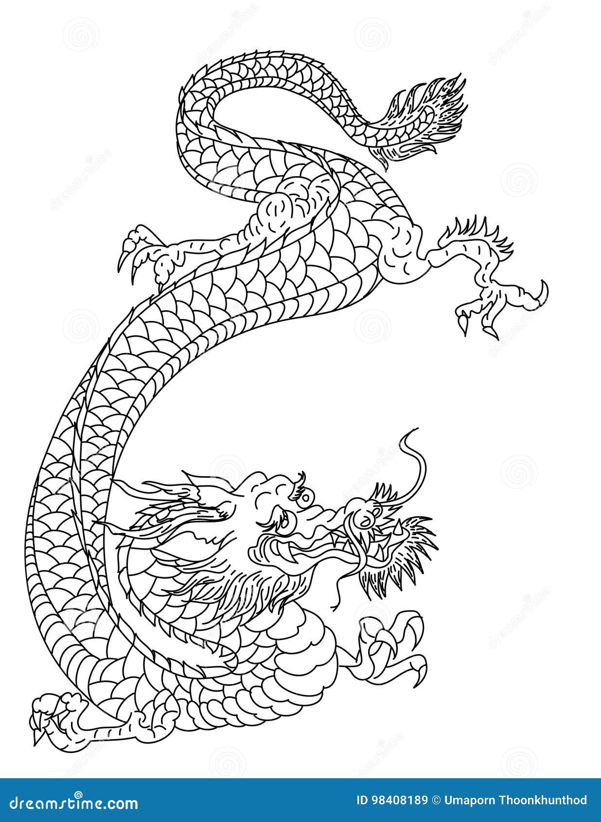 Awesome Blue Chinese Dragon Tattoo Design