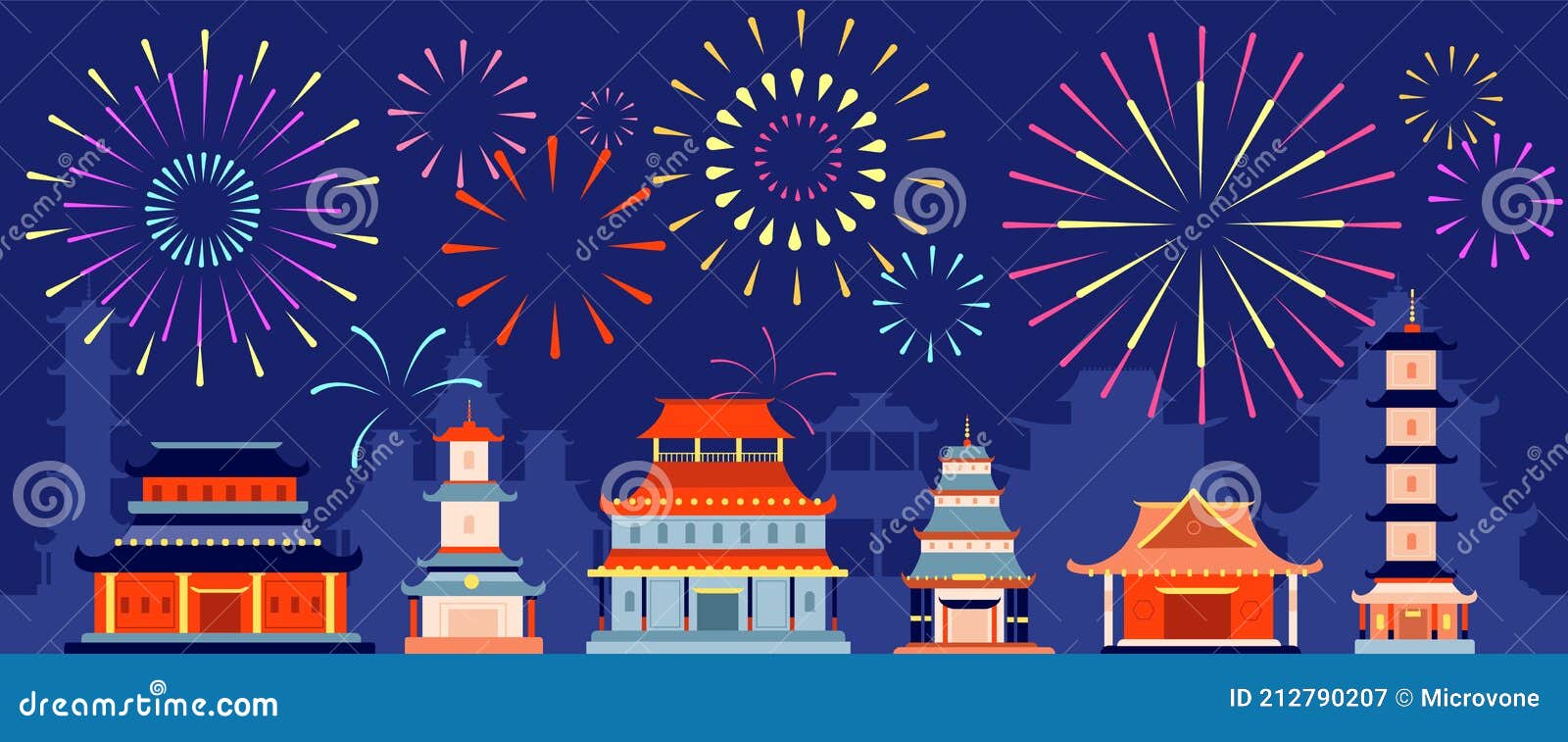 Japanese Festival Firework. Japan Festive Fireworks, Asian Summer Party  Event Stock Vector - Illustration of festival, background: 212790207