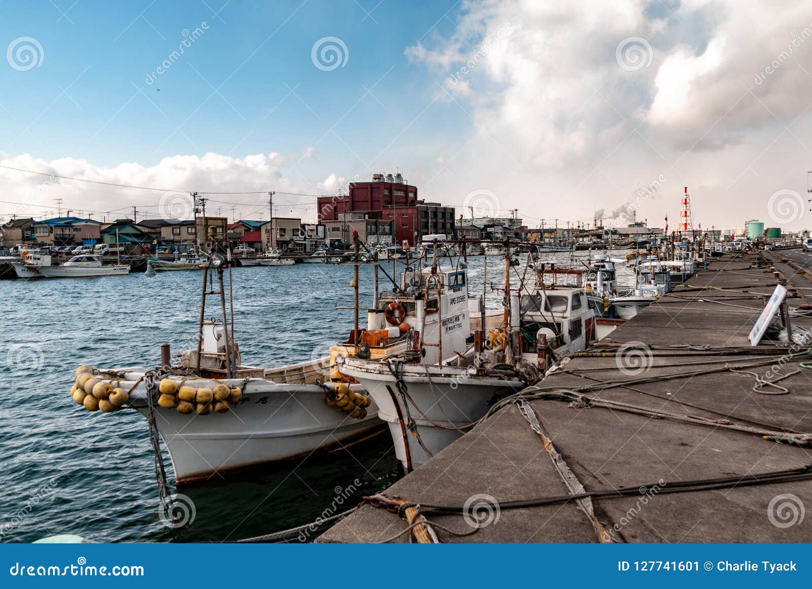 Japanese Fishing Port Boats Moored for the Day Stock Image Image of