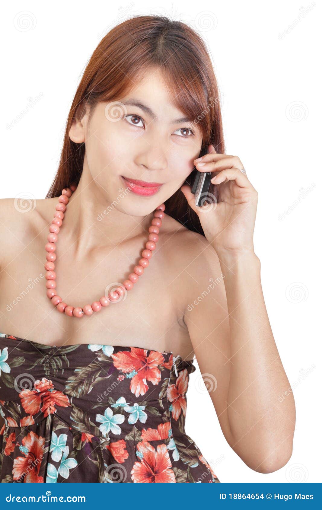 Japanese Flower Girl Calling Stock Photo Image of telephone, holding