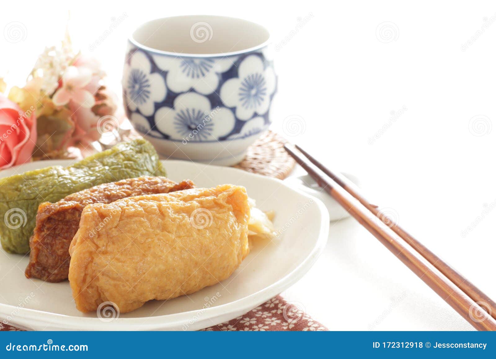 Japanese Food, Deep Fried Tofu Skin and Rice Ball Stock Photo - Image