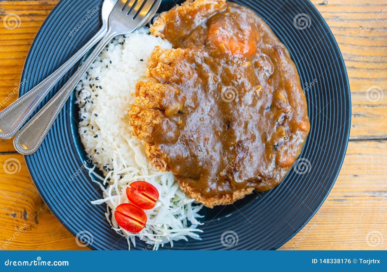 Japanese Food Tonkatsu Curry or Fried Crispy Pork Curry Served with
