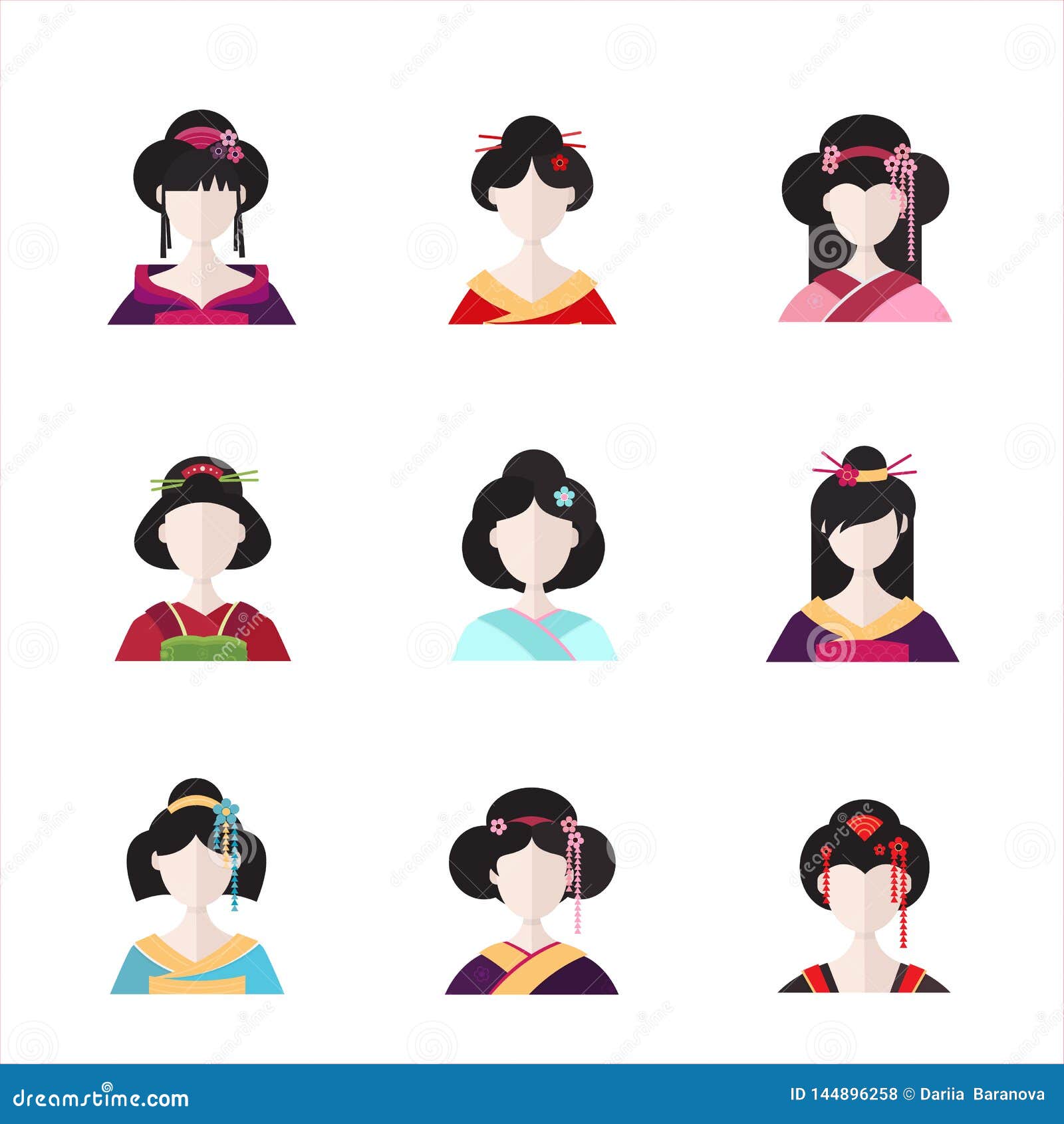 Japanese Geisha in Avatars Vector Flat Illustration Stock Vector -  Illustration of retro, flat: 144896258