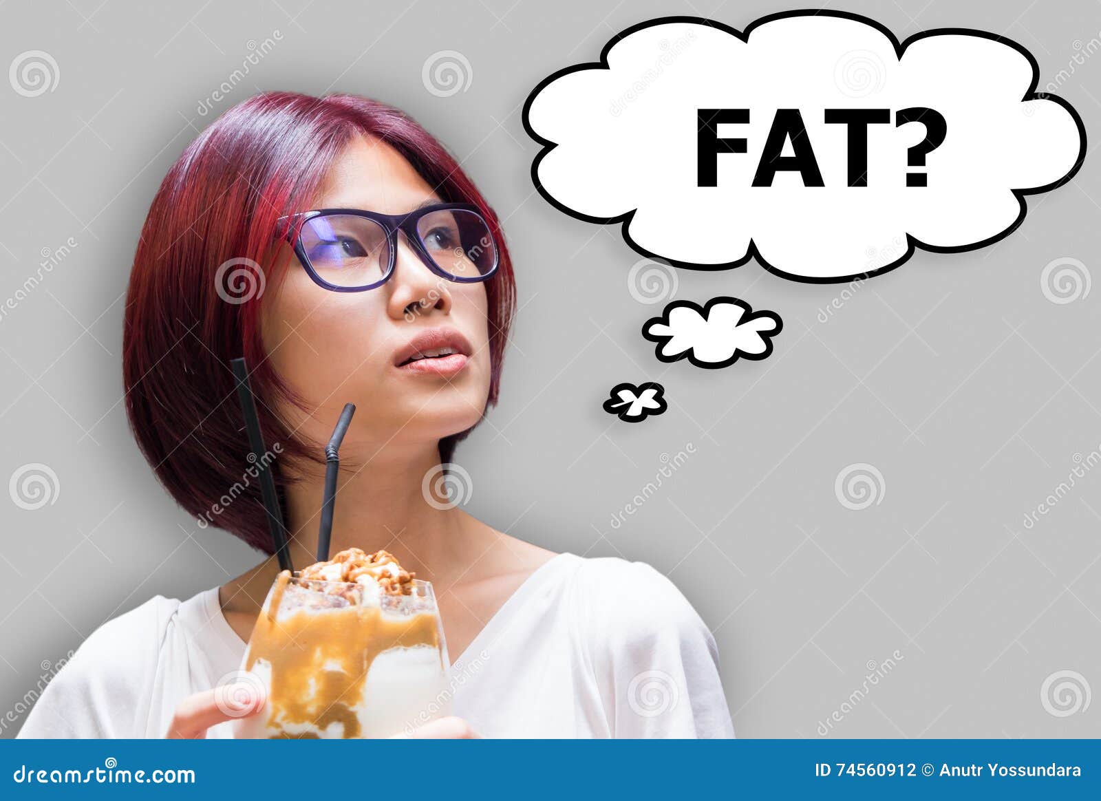 Japanese Girl Asking Her Self If The Food Eating Is Fat Stock Photo Image Of Food White