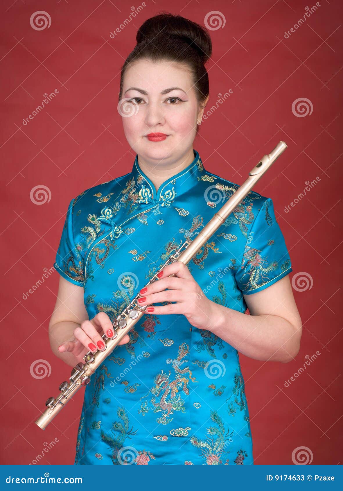 Japanese girl with flute stock image. Image of dark, girl 9174633