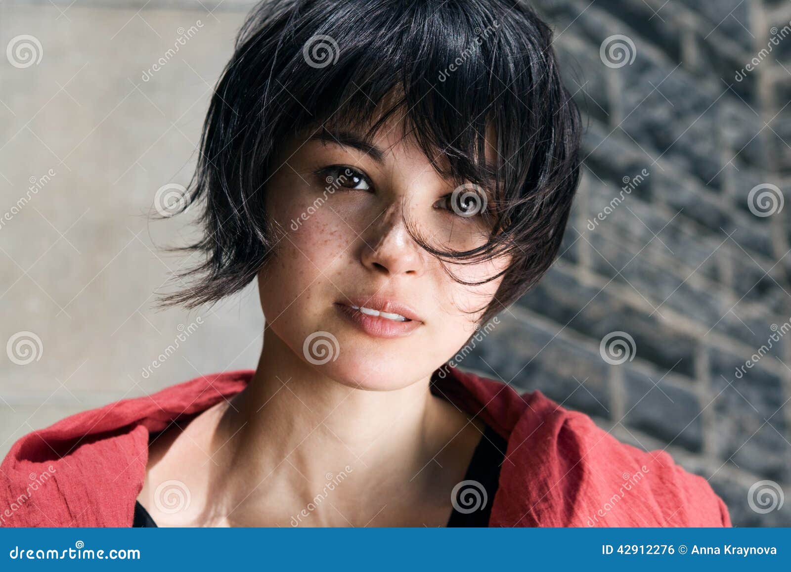 Japanese Girl with Short Hair with Freckles Stock Photo - Image of lips,  look: 42912276