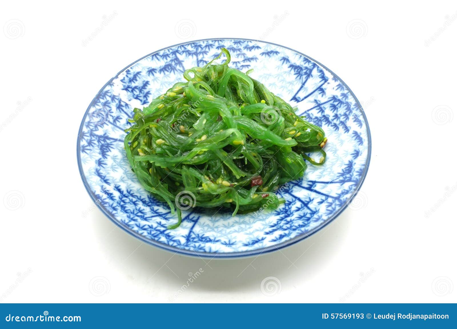 Japanese Green Seaweed Salad on Dish Stock Image Image of ceramic