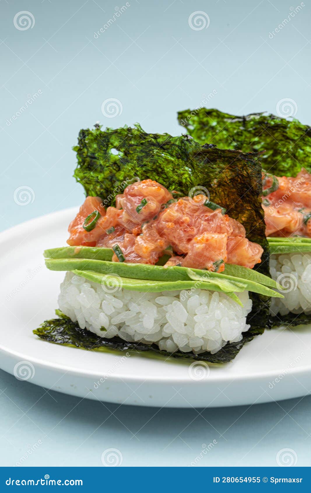Japanese Hand Rolls with Salmon and Avocado Stock Image Image of