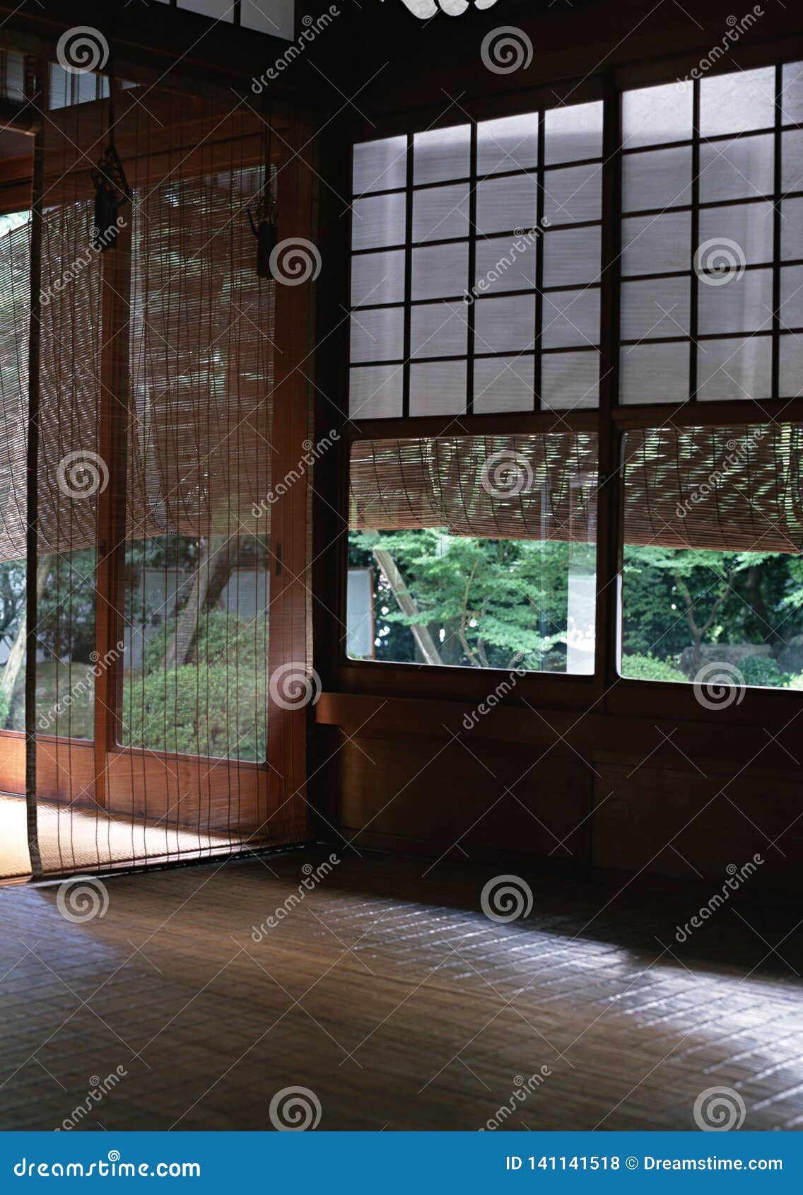 Japanese House Interior Wooden Window With White Texture
