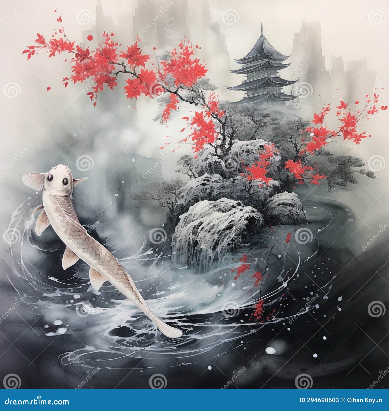 Japanese Ink Dreams HandDrawn Essence Stock Illustration