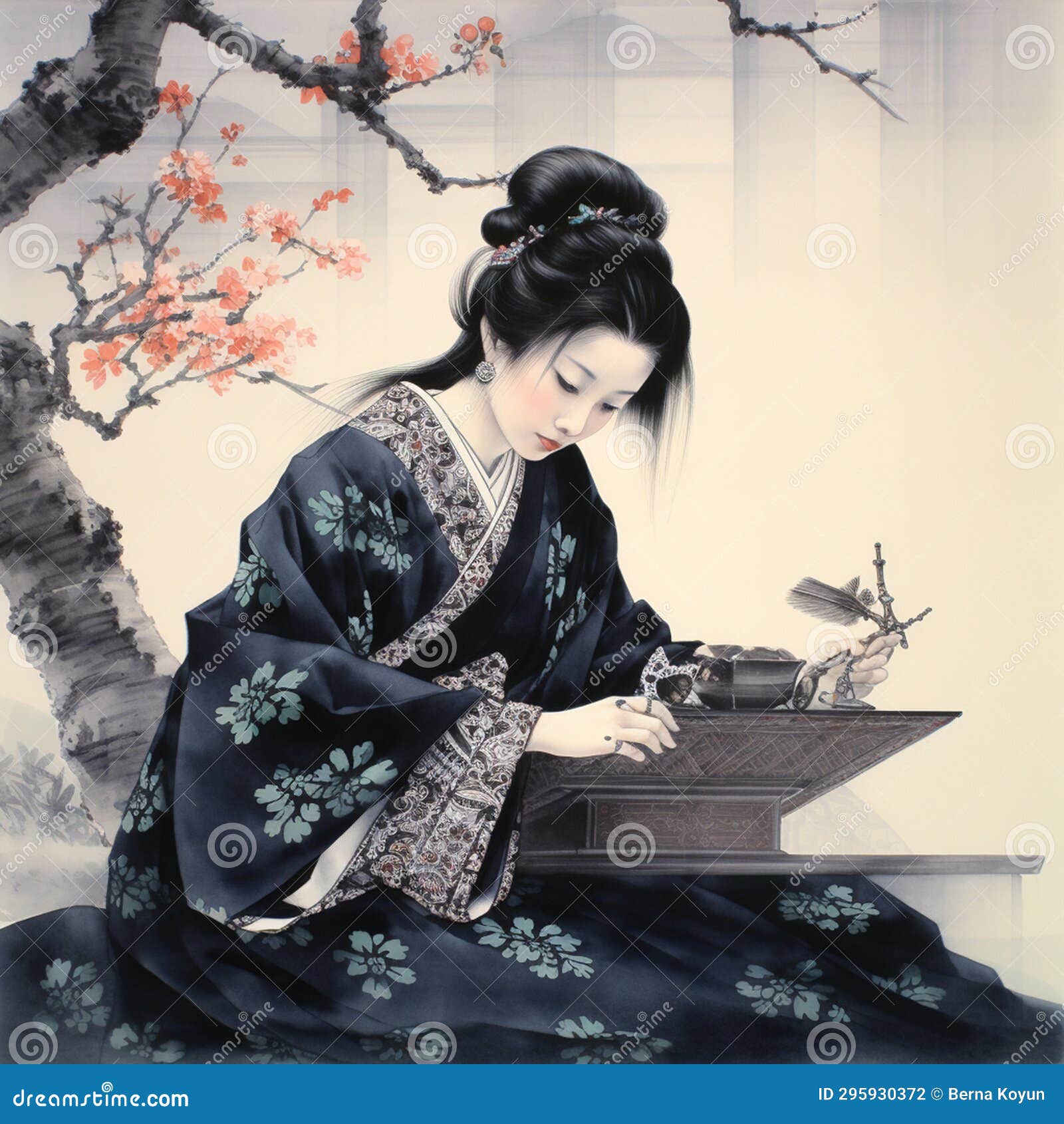 Japanese Ink Dreams HandDrawn Essence Stock Illustration