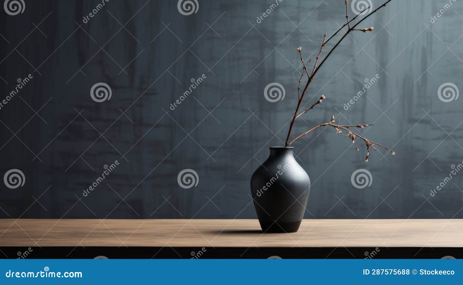 japanese-inspired gray wall with vase: realistic and minimalist 