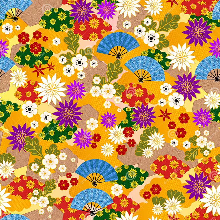 Japanese kimono pattern stock vector. Illustration of floral - 28273895