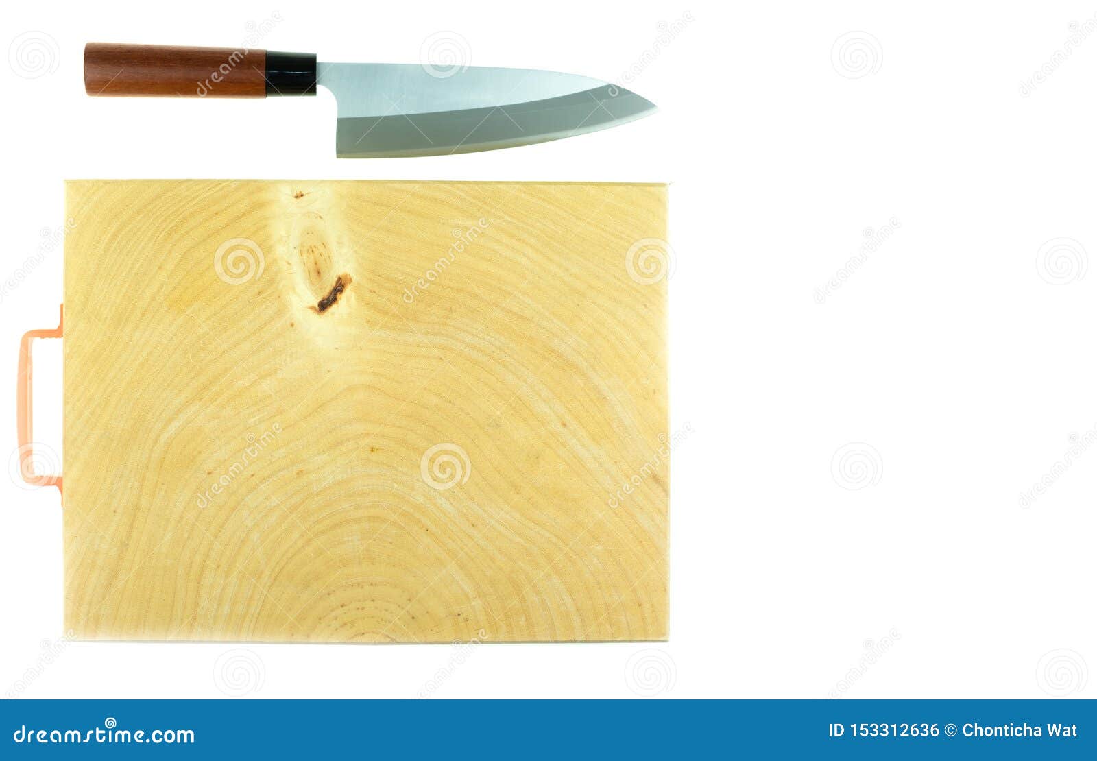Japanese Kitchen Deba Knife And Wood Butcher Block Countertop
