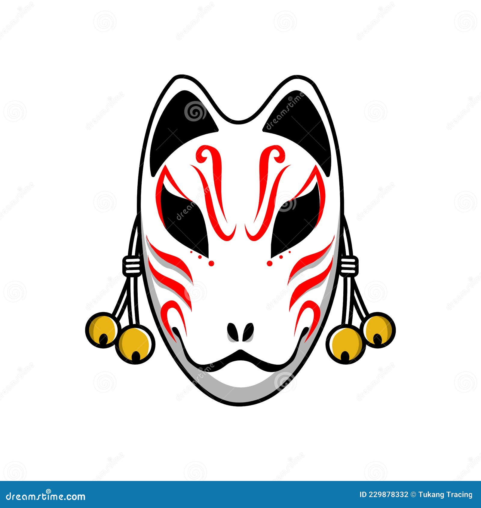 Japanese Kitsune Fox Mask. Vintage Vector Hatching