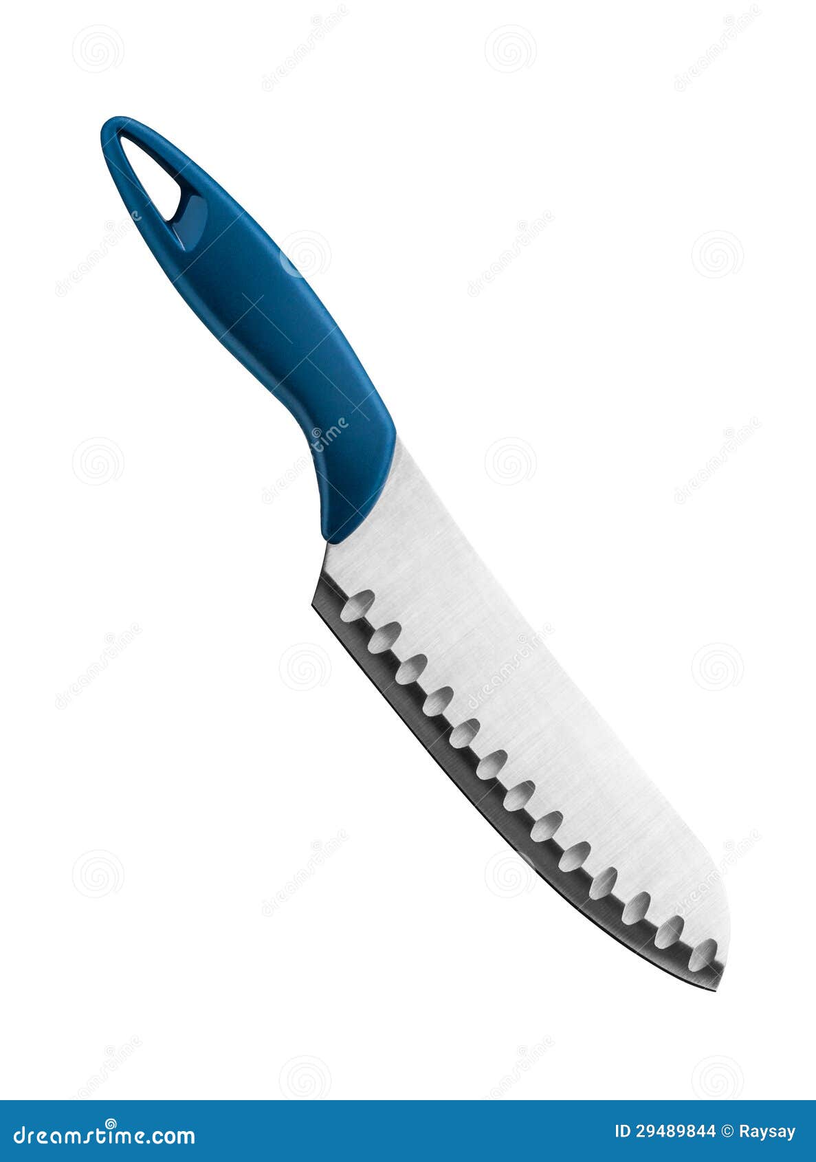 Japanese Knife with Blue Grip on White Background Stock Photo Image