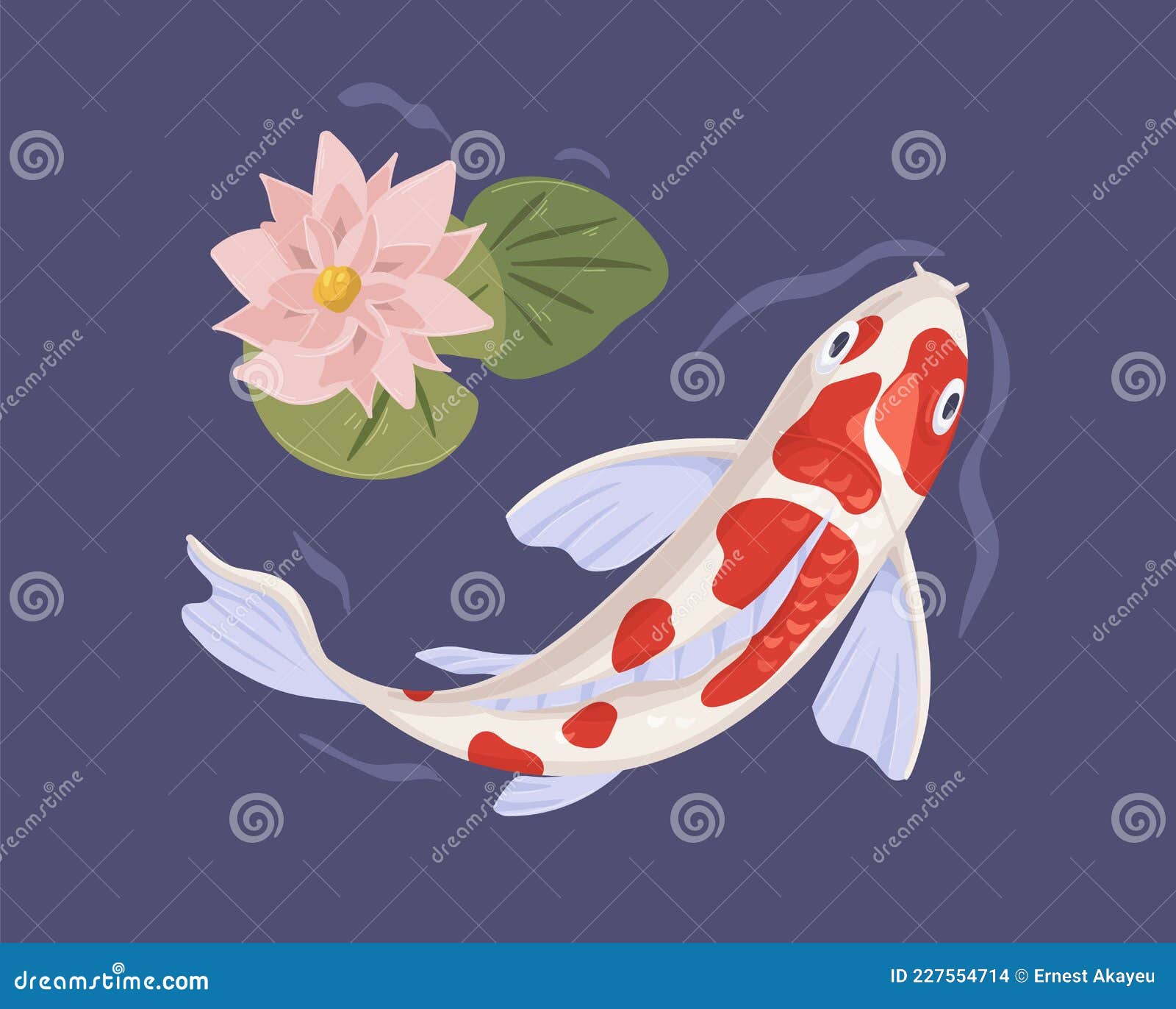 Japanese Koi Fish Swimming In Pond With Flower. Japan Carp In Lake Water  Stock Vector - Illustration Of Ocean, Aqua: 227554714