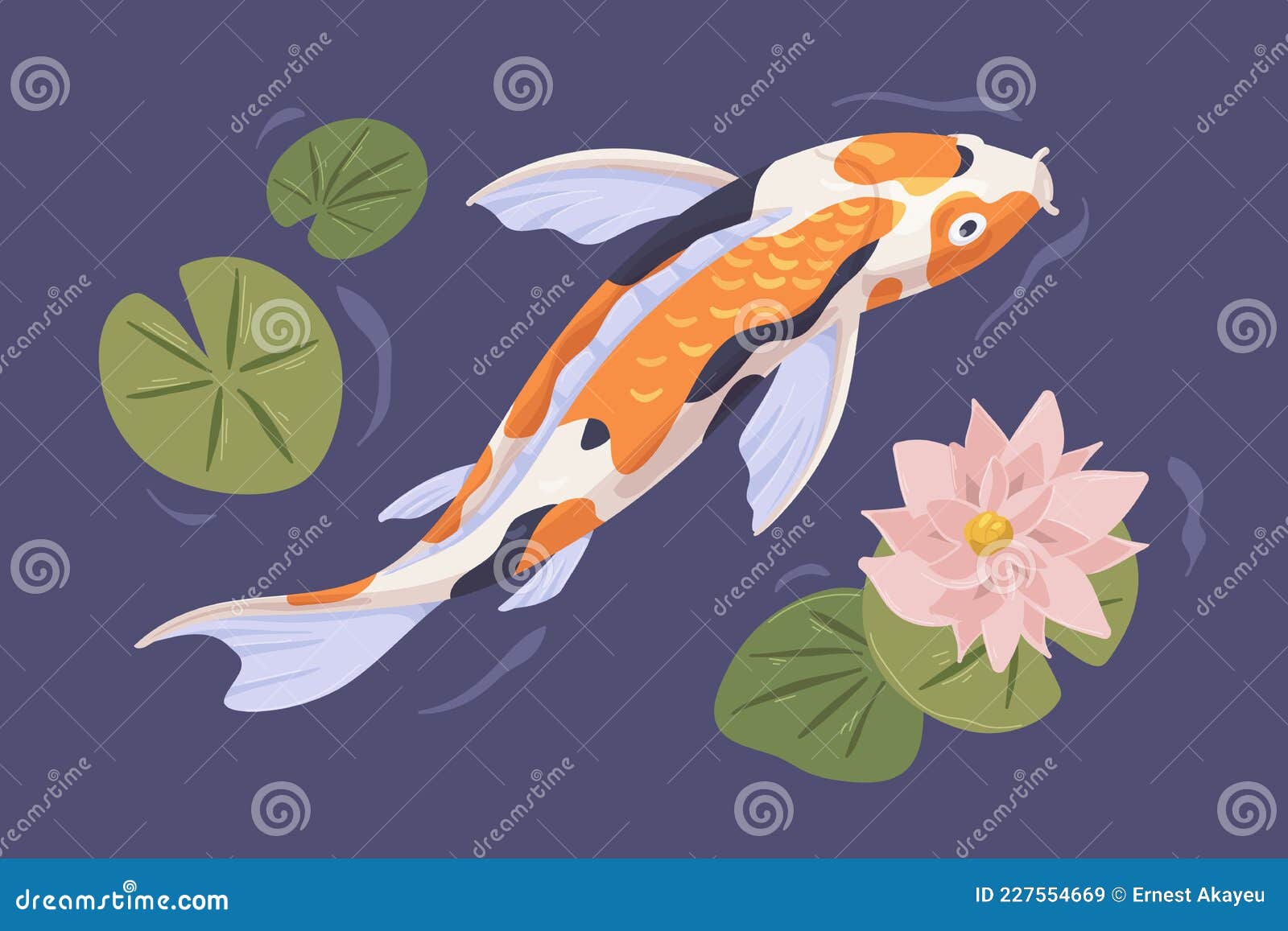 Japanese Koi Swimming in Pond with Flower. Japan Carp in Asian Water Garden  with Waterlily Stock Vector - Illustration of carp, ocean: 227554669