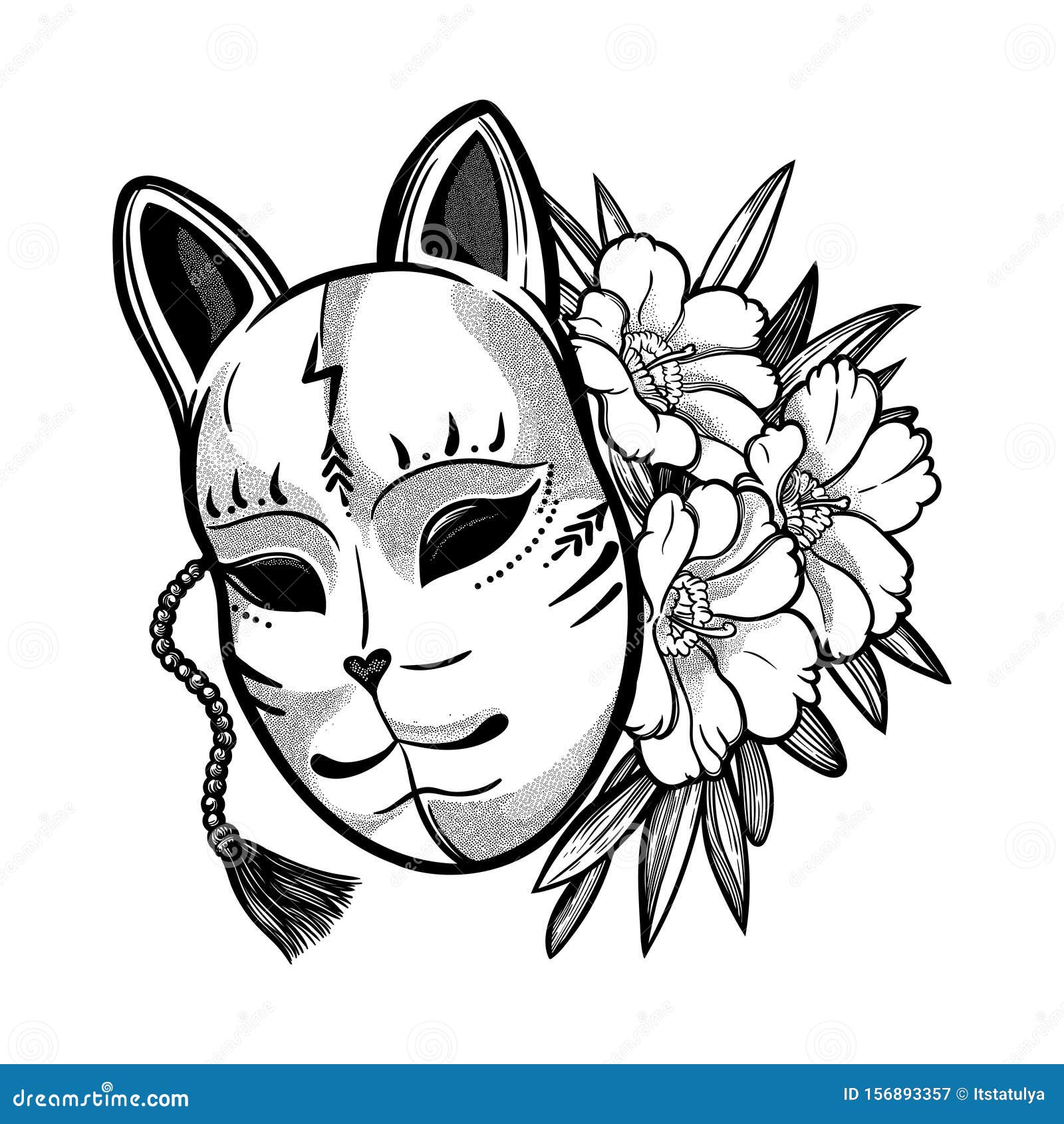 Japanese kitsune mask and sakura flower' Sticker