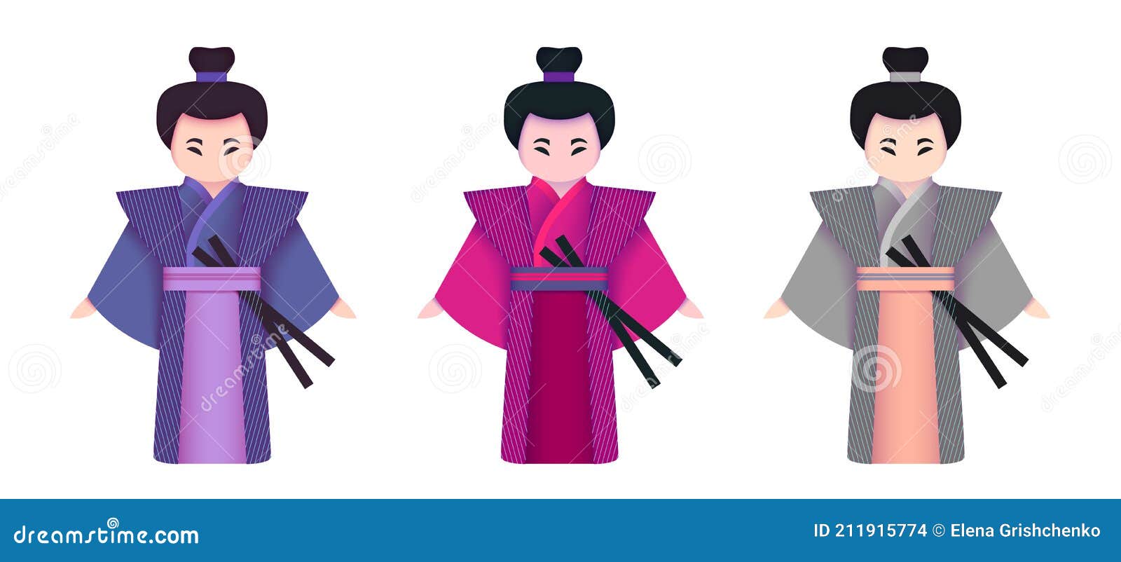 Japanese Men in Kimono Traditional Clothing Kimono Set, National Dress.  Samurai. Cartoon Paper Cut Style Stock Vector - Illustration of style,  japan: 211915774