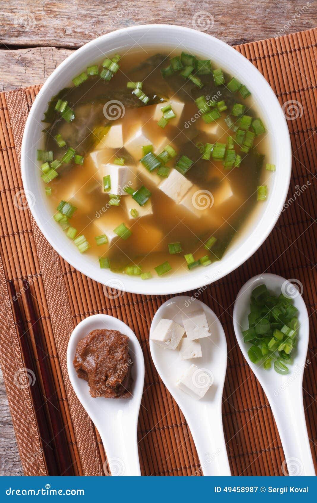 Japanese Miso Soup and Ingredients. Top View Vertical Stock Image ...