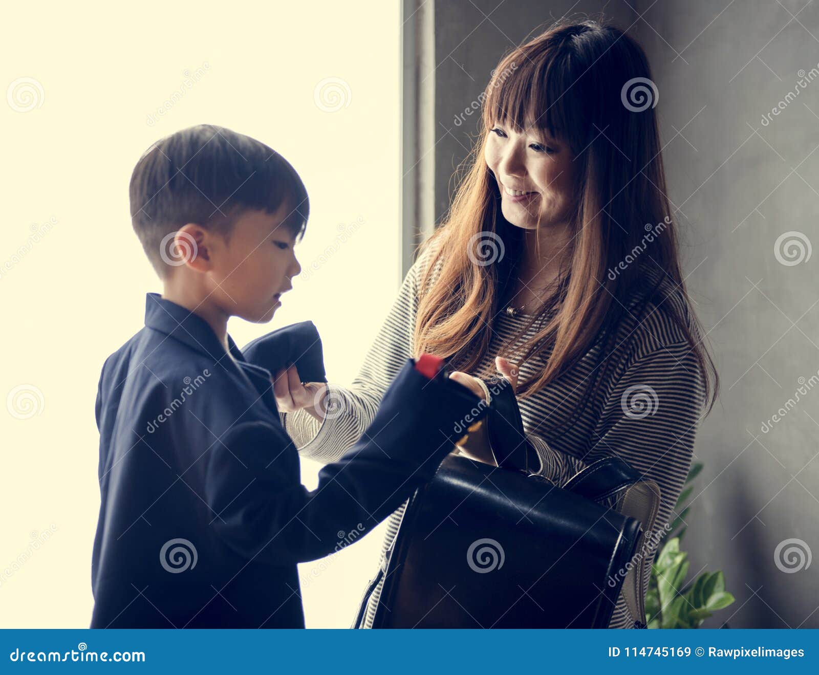 Son Helps Mom School Project