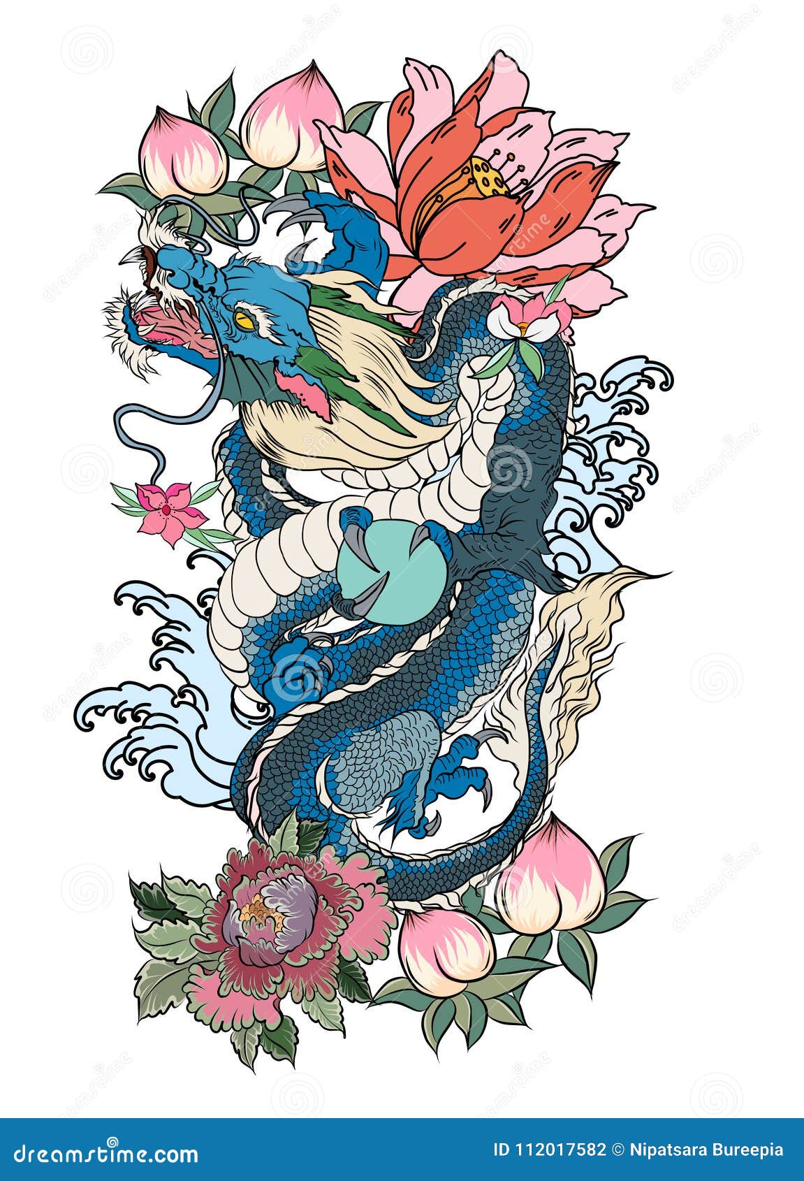 Dragon Tattoo Png Image  Dragon With Flower Tattoo Transparent Png   Transparent Png Image  PNGitem