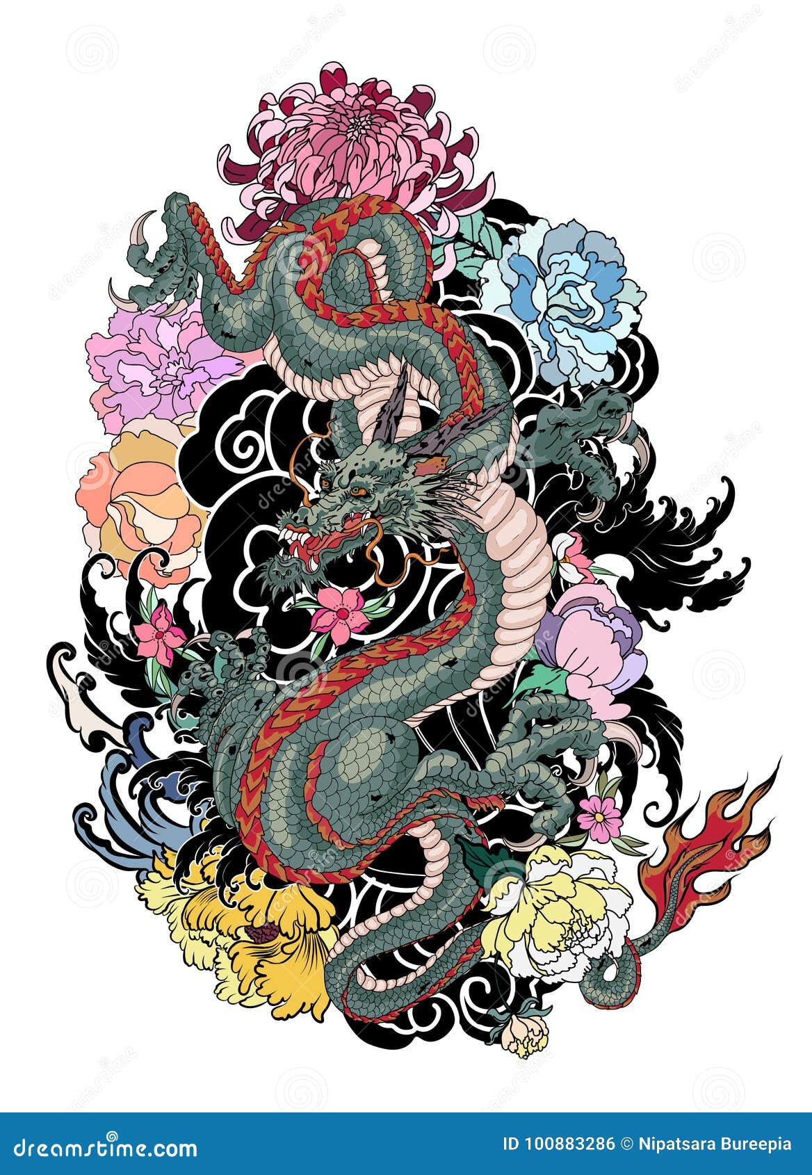 traditional japanese water tattoo flash