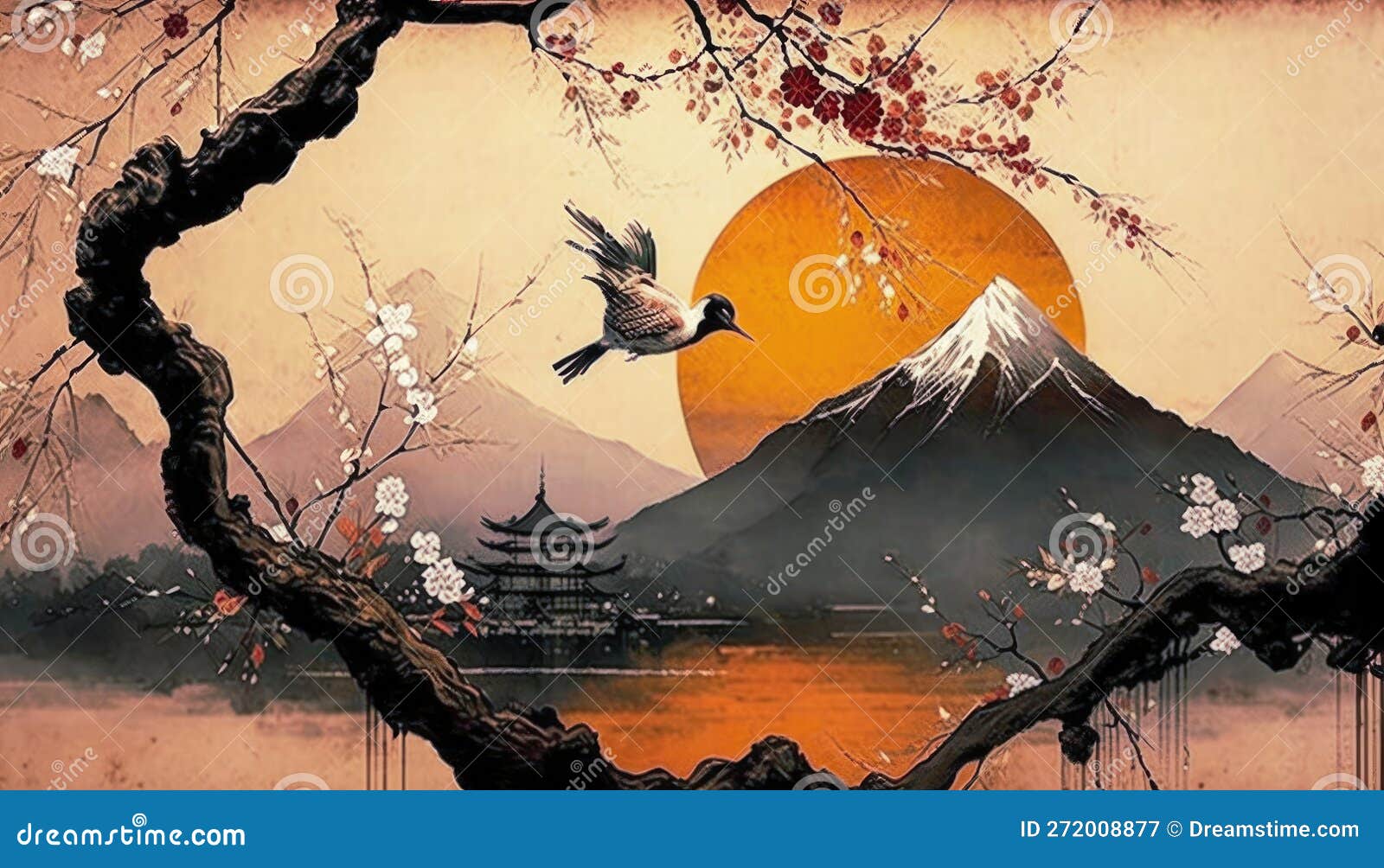 Japanese Painting - Serene Background for Wall Art and Wallpaper Stock  Photo - Image of asian, home: 272008922