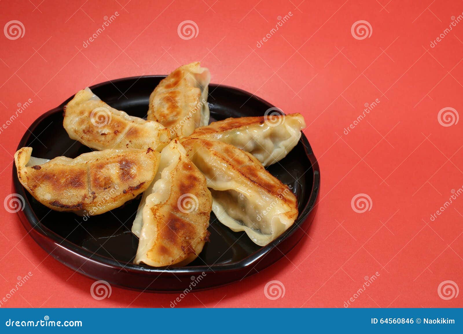 Japanese Pan Fried Dumpling Close Up in the Red Stock Photo Image of