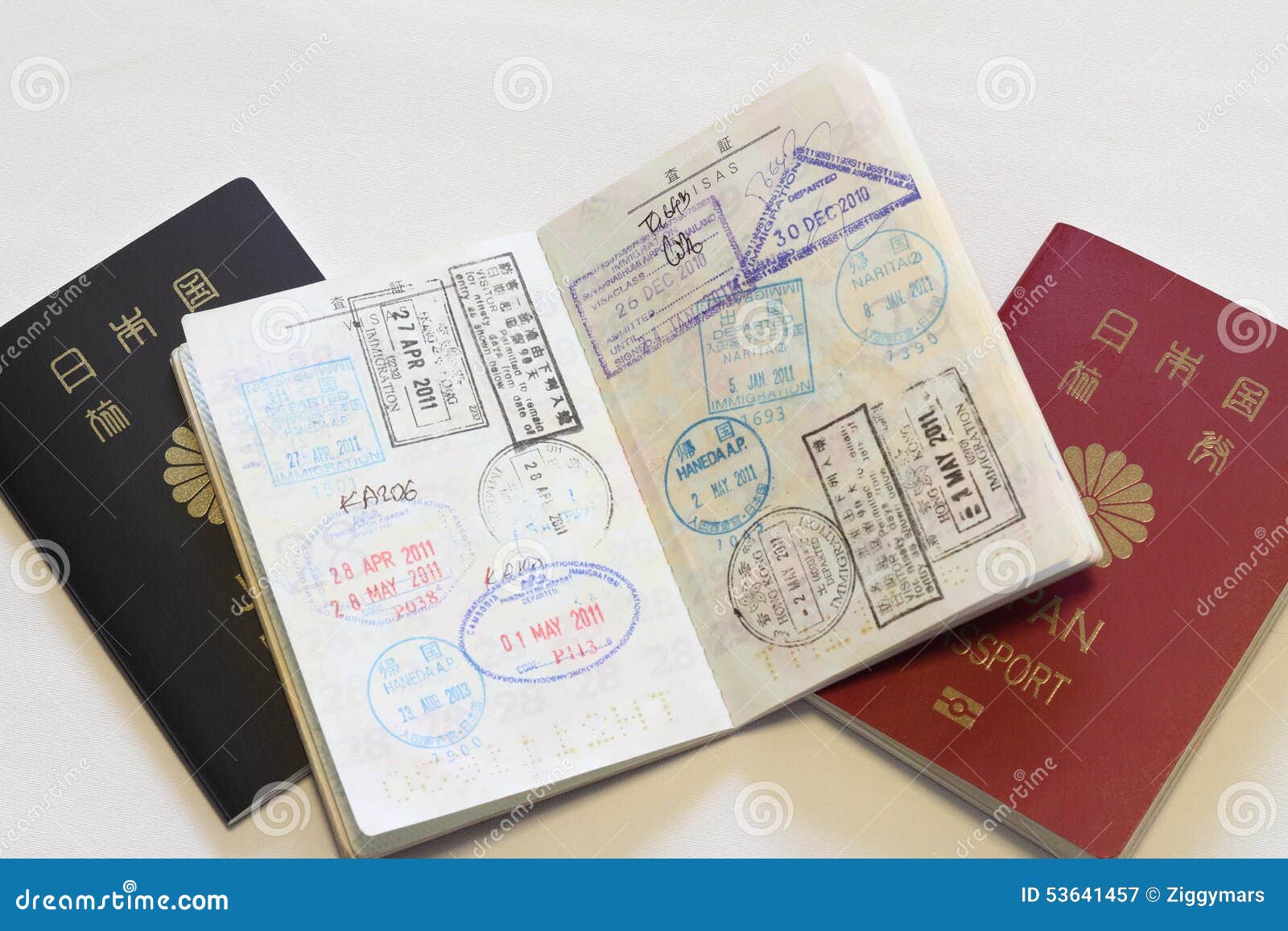 Japanese Passport and Visas on the Passport Stock Image Image of