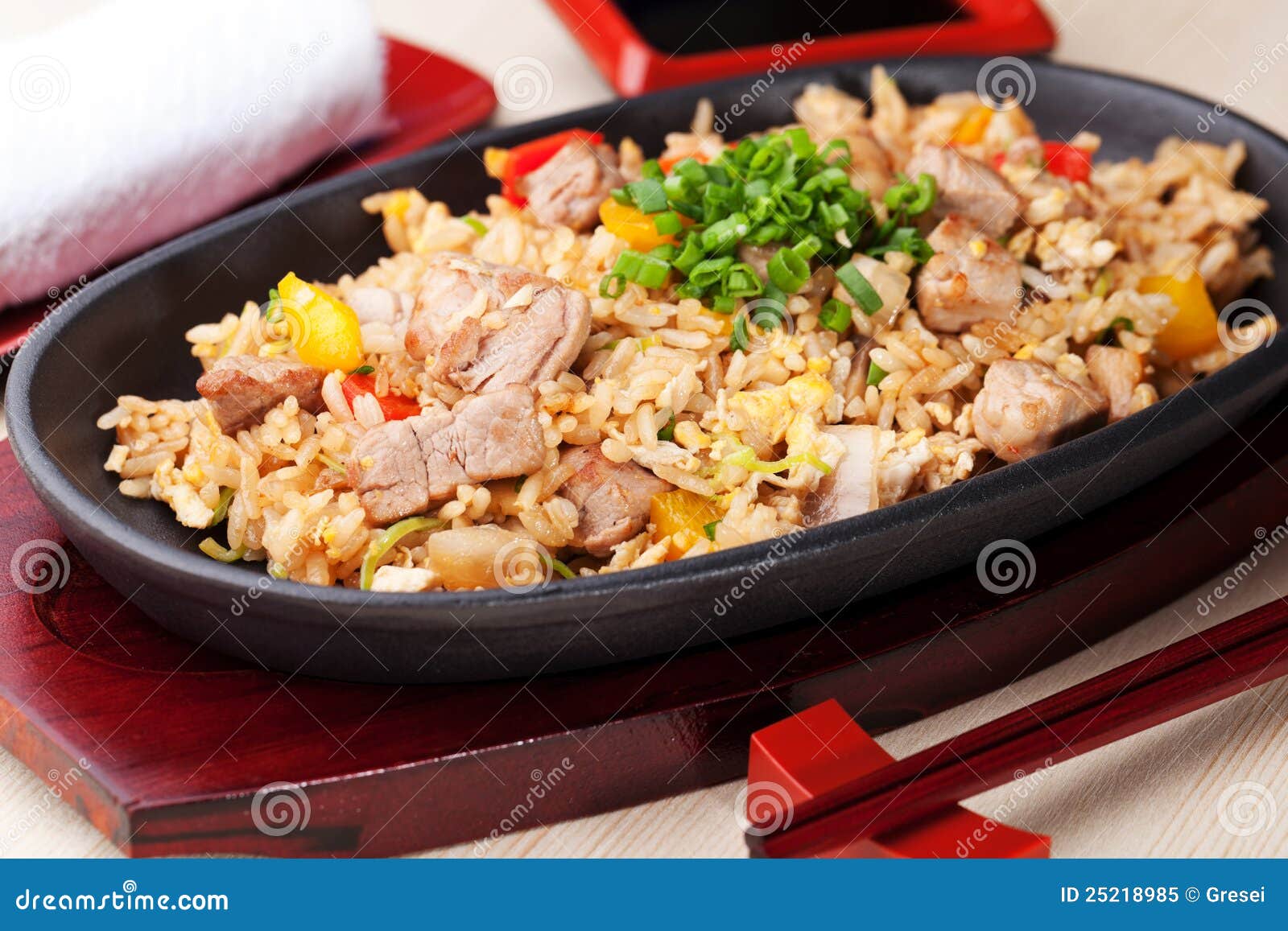 Japanese pilaf stock image. Image of scallion, food, plate 25218985