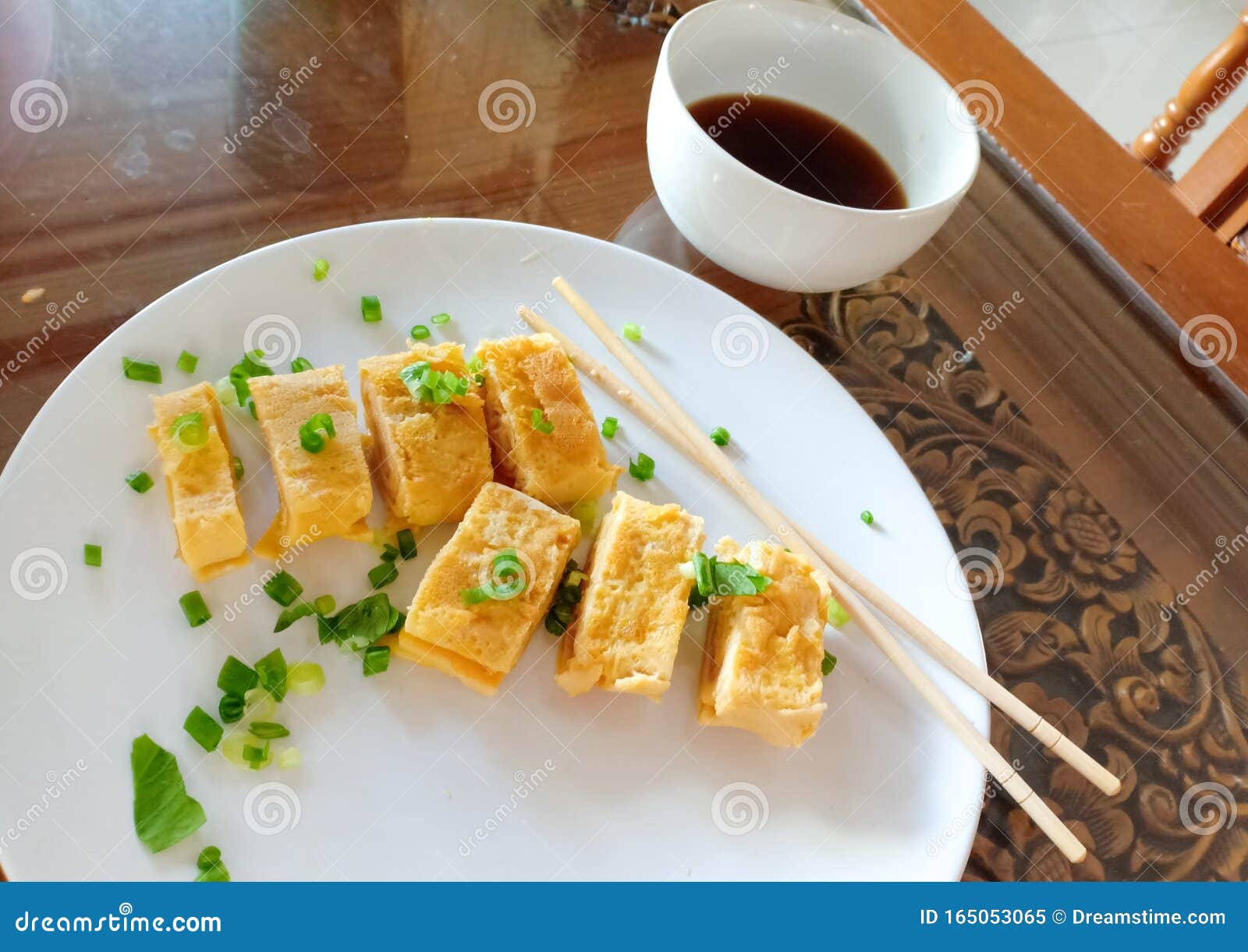 Japanese rolled egg stock image. Image of food, dish 165053065