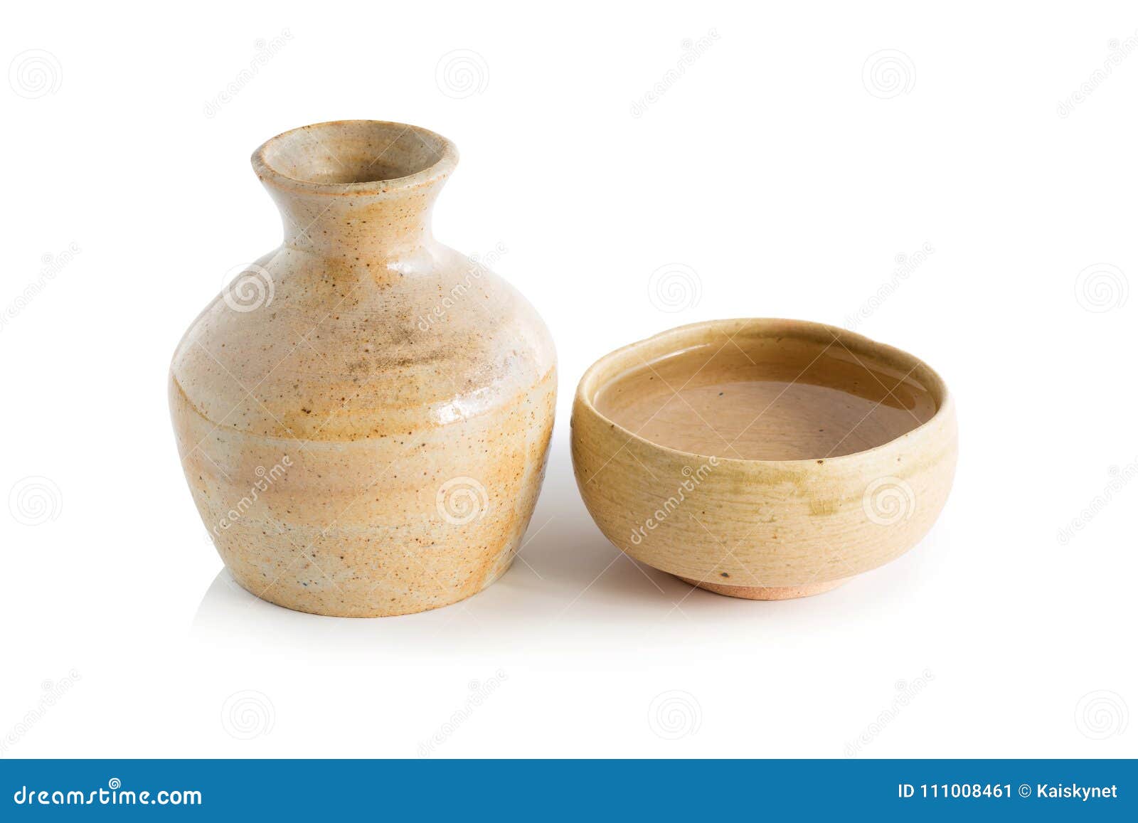 Japanese Sake Drinking In Ceramic Jars And Ceramic Glass Isolate Stock