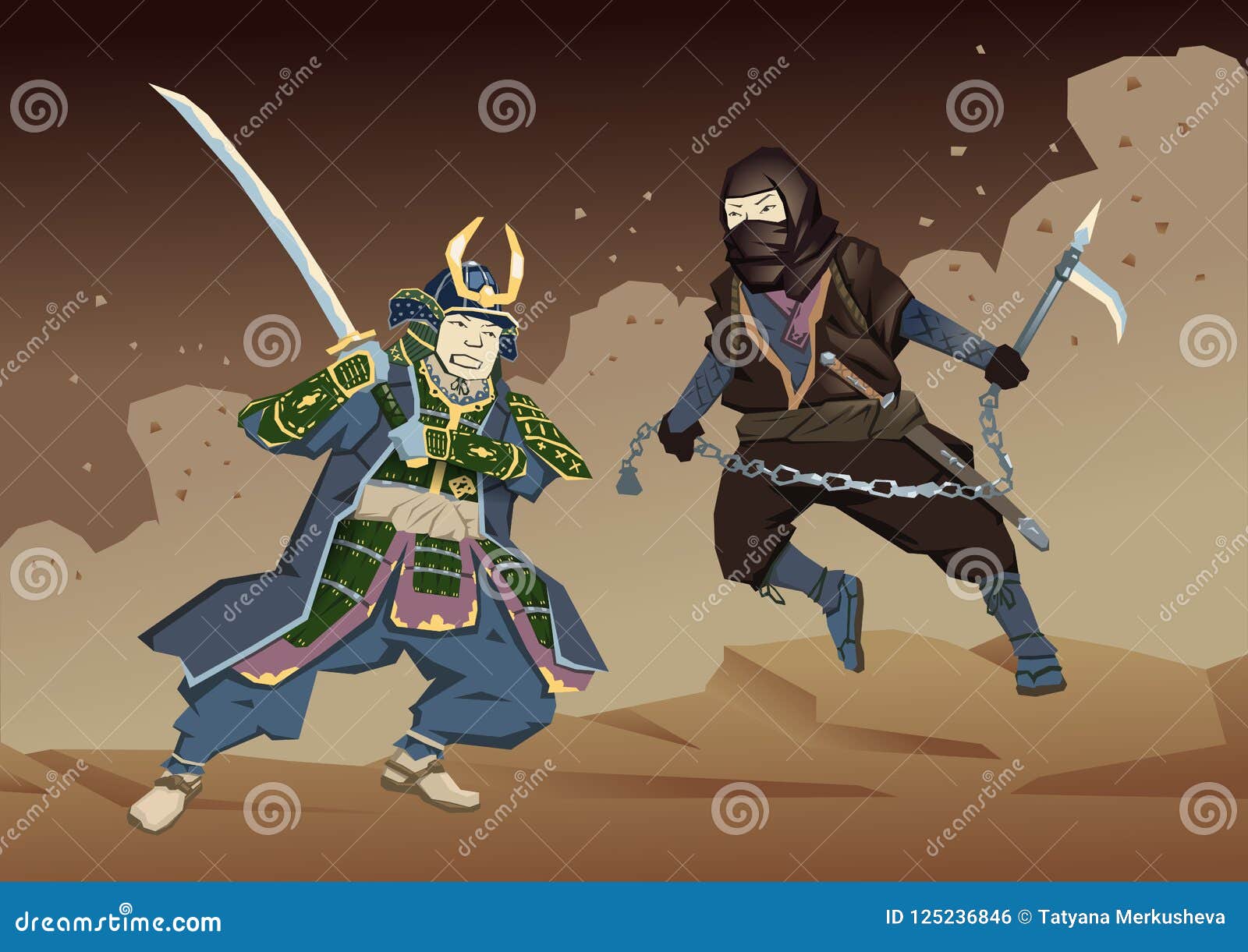 Japanese Samurai Warrior Fighting With Ninja On Dusty Sandy Background Vector Illustration Flat Style Stock Vector Illustration Of Bushido Blade Japanese Samurai Warrior Fighting With Ninja On Dusty Sandy Background Vector Illustration Flat Style Stock Vector Illustration Of Bushido Blade