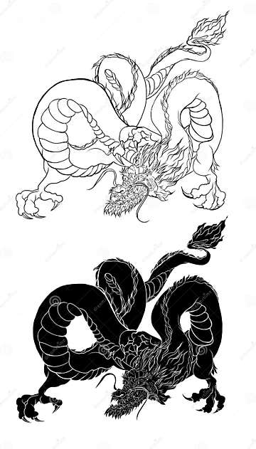Japanese Samurai with Leaf and Dragon Tattoo Full Body Hand Drawn