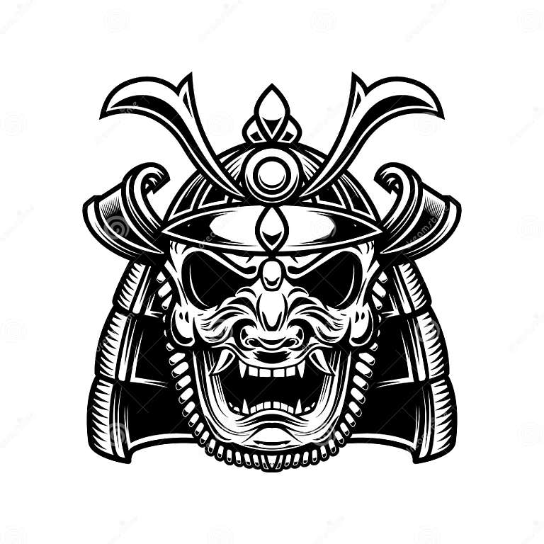 Japanese Samurai Mask and Helmet. Design Element for Logo, Label ...