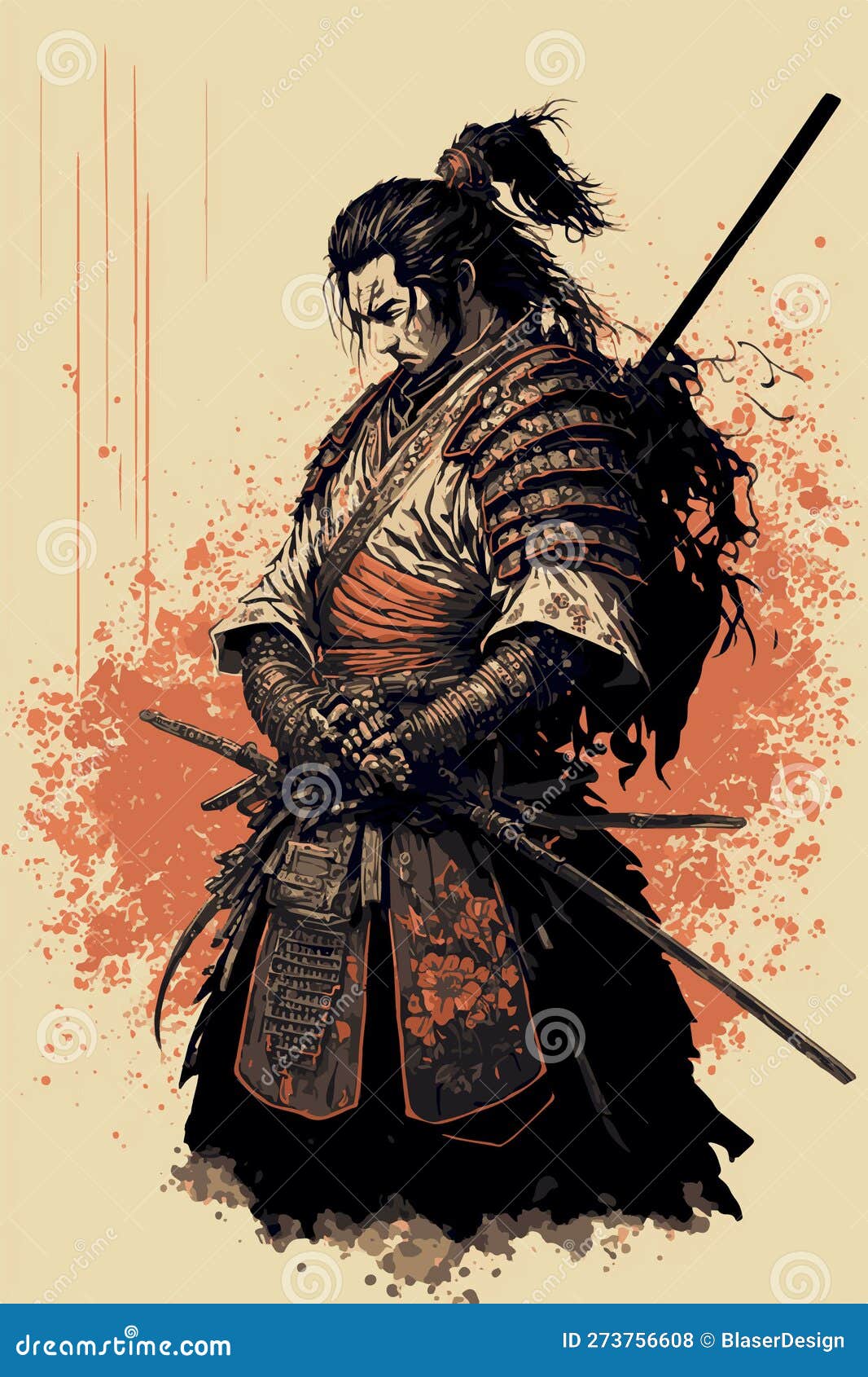 Japanese Samurai Warrior. Mighty Ninja with Swords Stock Vector -  Illustration of design, asian: 273756608