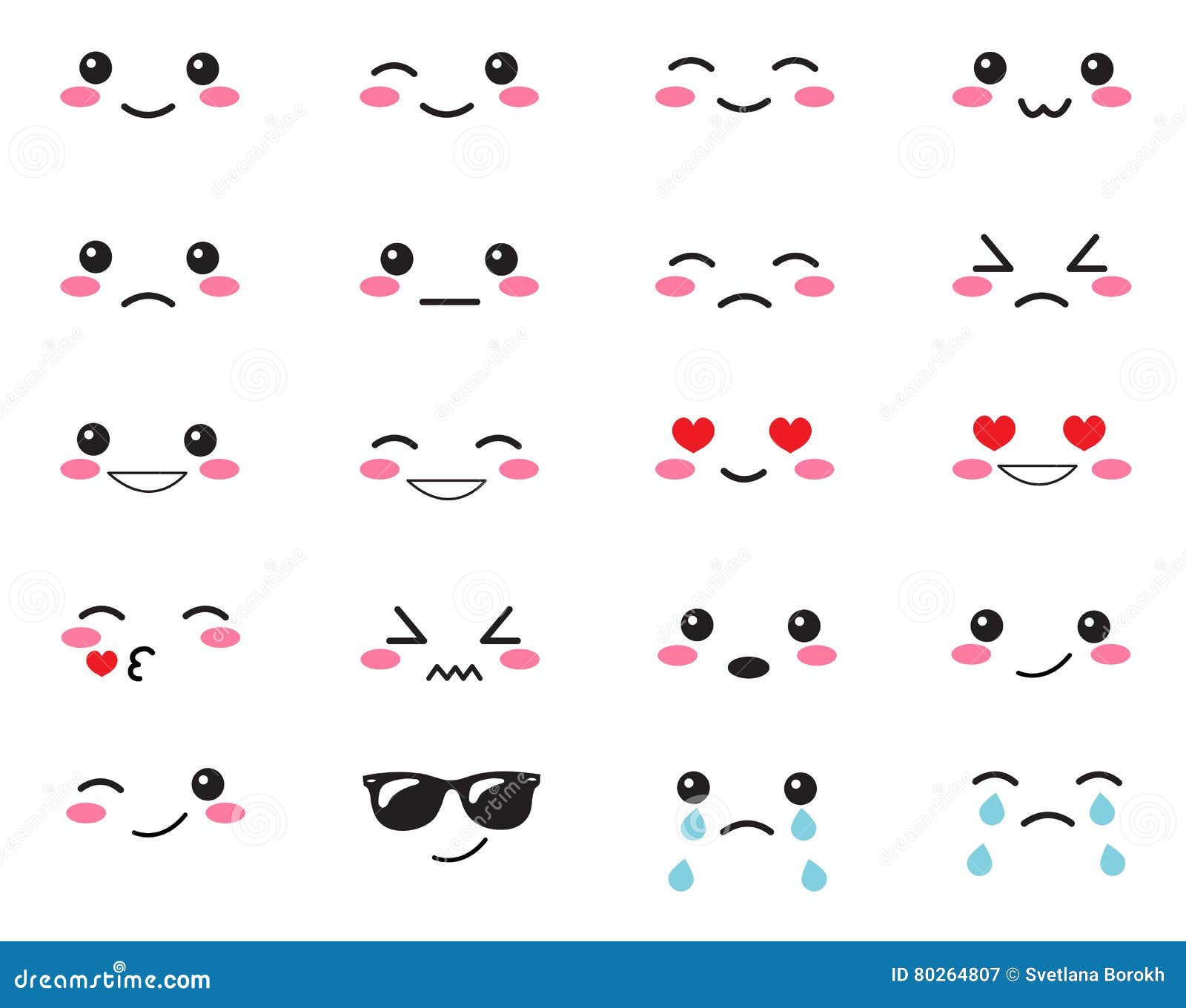 japanese set emotions set japanese smiles kawaii face white background cute collection emotions anime style anime smiles 80264807