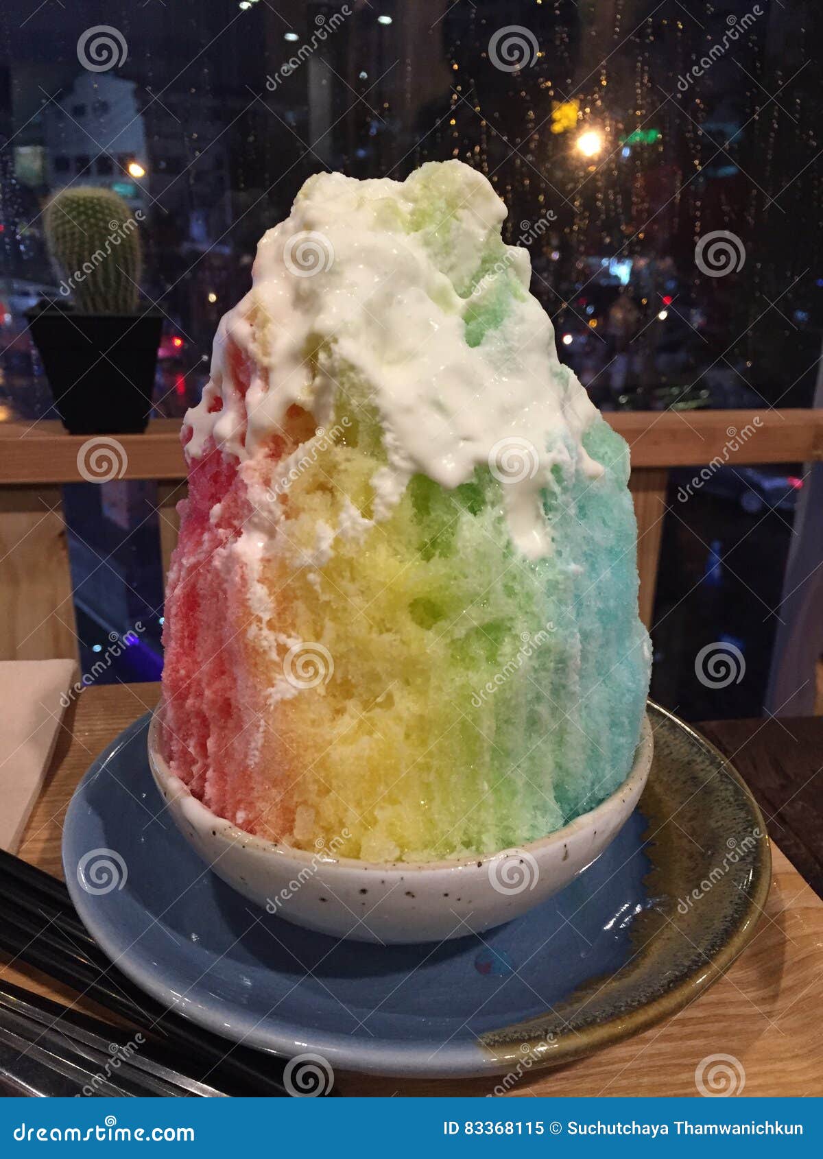 Japanese Shaved Ice, Colorful Rainbow Syrup Kakigori Top With Condensed ...