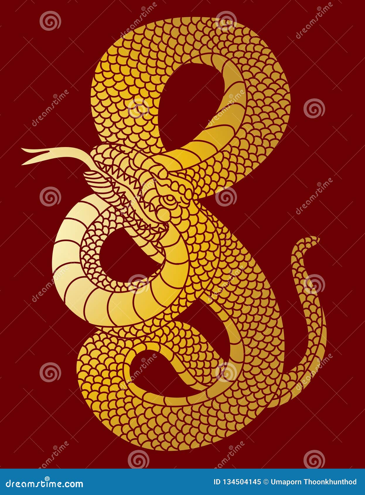 Golden Japanese Snake Vector for Printing on Paper and for Tattoo Design. Stock Vector - Illustration of fish, chinese: 134504145