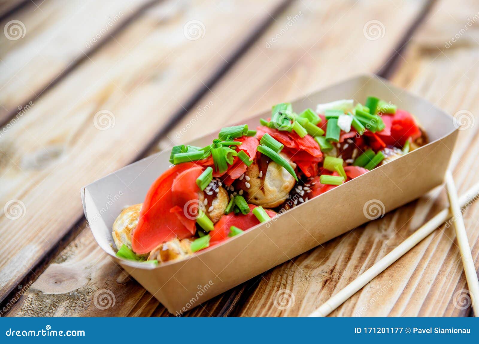Japanese Street Food Takoyaki. Octopus Balls in Box Stock Image - Image